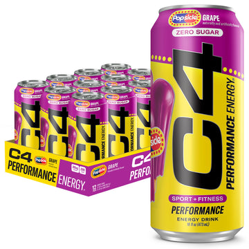 C4 Energy Drink X Popsicle Grape, Carbonated Sugar Free Pre Workout Performance Drink With No Artificial Colors Or Dyes, 16 Oz,