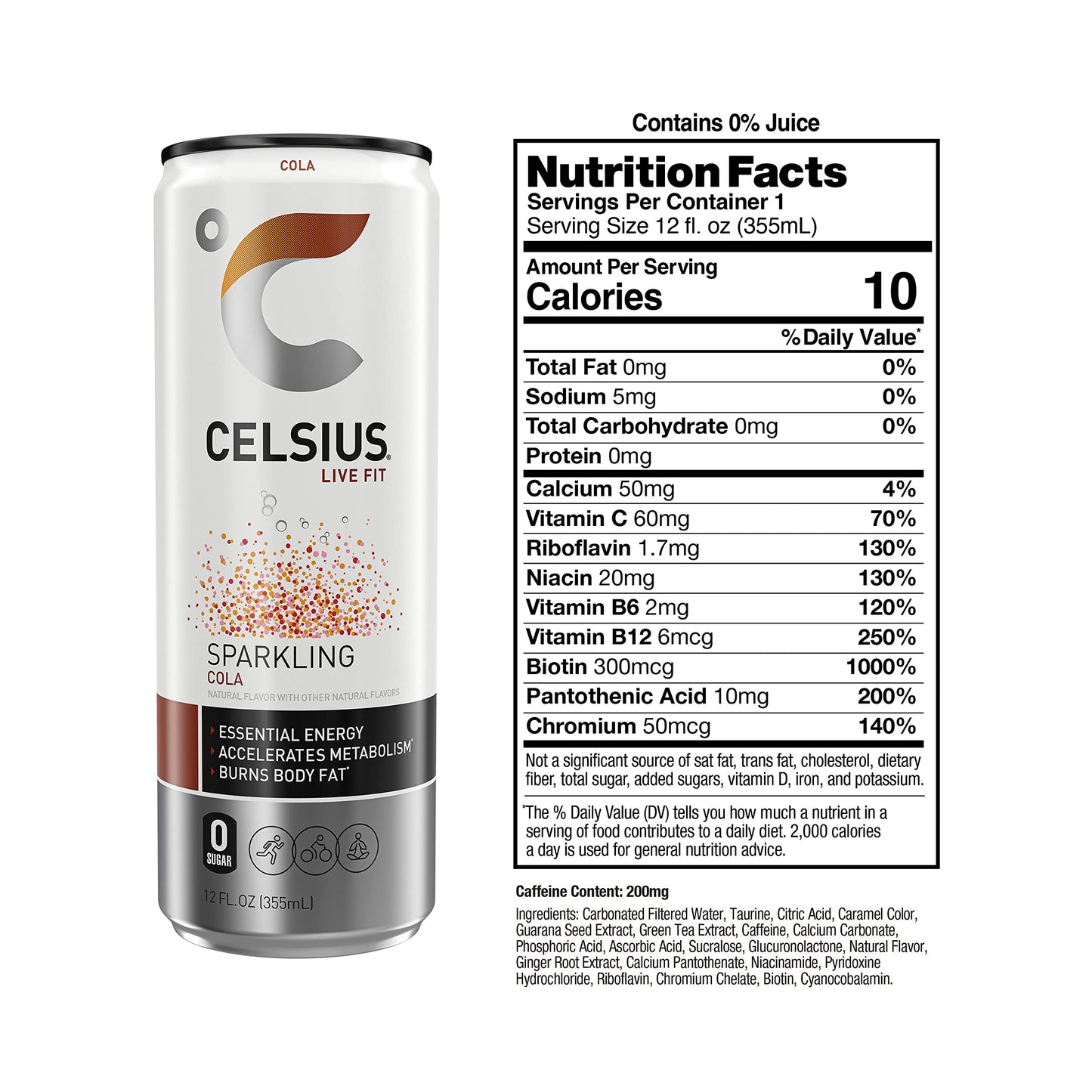 CELSIUS Sparkling Cola, Functional Essential Energy Drink, 12 Fl Oz (Pack of 24)