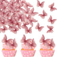 Rsstarxi 48 Pack Edible Butterflies for Cake Decorating, Pink Paper Cupcake Toppers