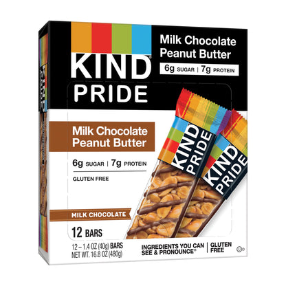 KIND Bars, Snack & Give Back Pride, 12 Count, 1.4 Oz, Milk Chocolate Peanut Butter (Packaging May Vary)