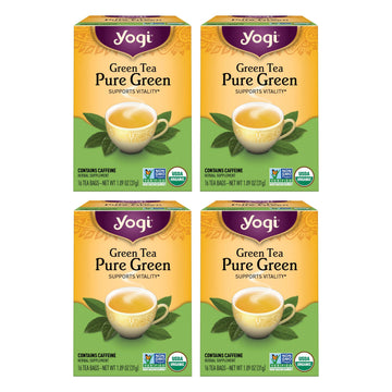 Yogi Pure Green Tea - Organic - 16 Bags per Pack (4 Packs) - Supports Overall Health & Antioxidants