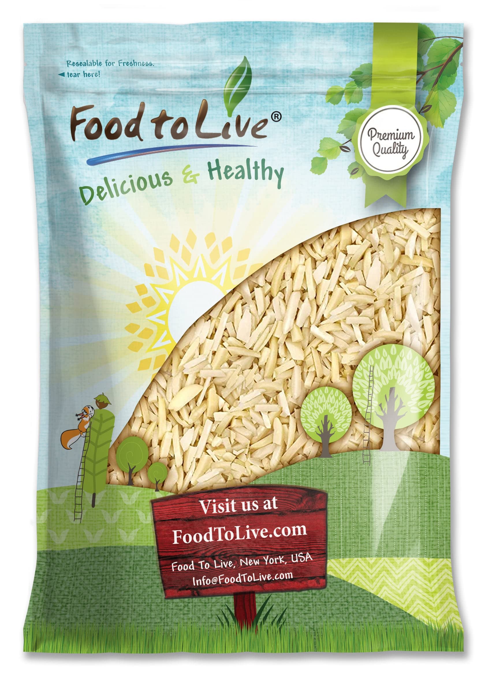 Food to Live - Blanched Slivered Almonds, 8 Pounds Chopped Raw Blanched Almonds, Unsalted, Vegan, Keto, Kosher, Bulk. High in Pr