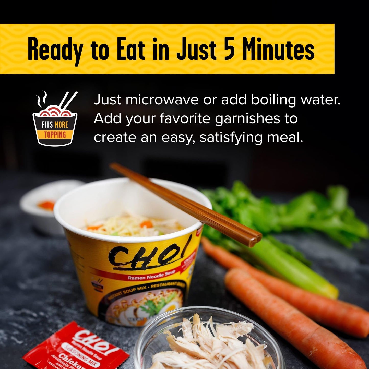 CHOI Instant Ramen Noodle Soup Mix, Chicken Flavor, 3.8 oz Bowl, Bulk Case of 6