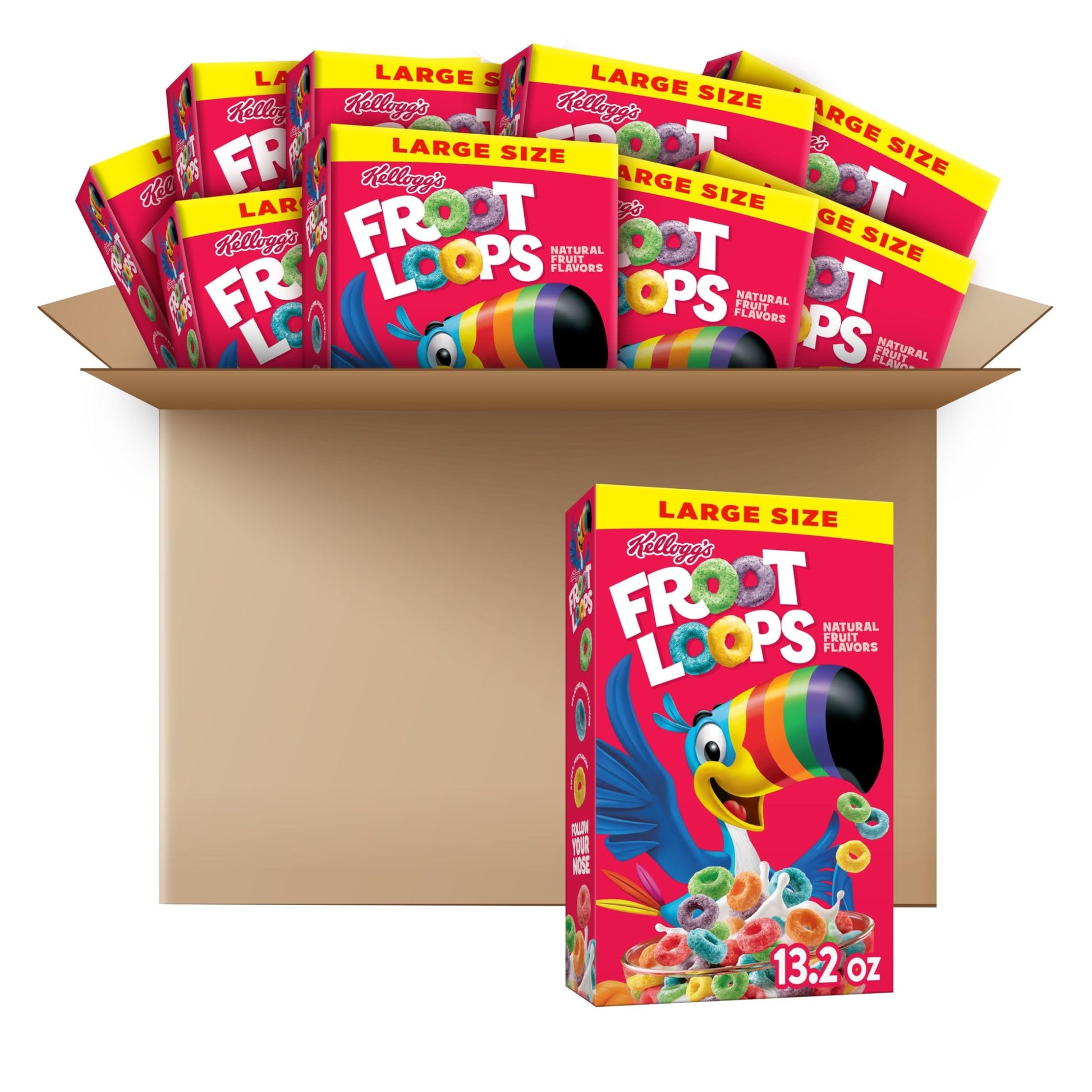 Kellogg's Froot Loops Breakfast Cereal, Fruit Flavored, Breakfast Snacks with Vitamin C, Large Size, Original, 8.2lb Case (10 Bo