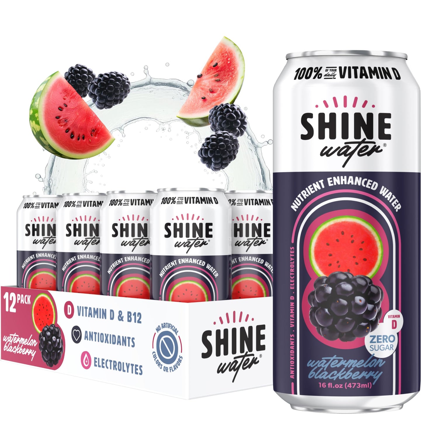 ShineWater Vitamin D Hydration Electrolyte Drink - Flavored Water with Electrolytes, Sugar-Free, Magnesium, Zinc, Vitamin B12, P