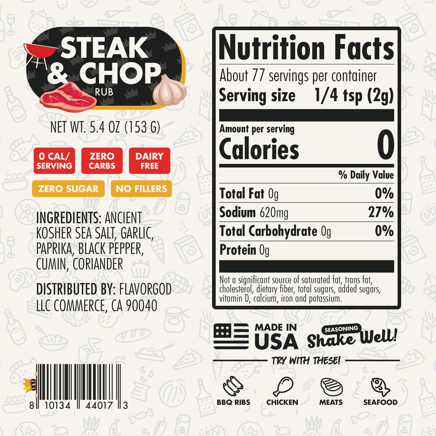 Flavor God Steak & Chop Rub Seasoning Mix - Premium All Natural Spice Blend for Beef, Pork & Vegetables - 2 Pack, Gluten-Free, Vegan, Kosher