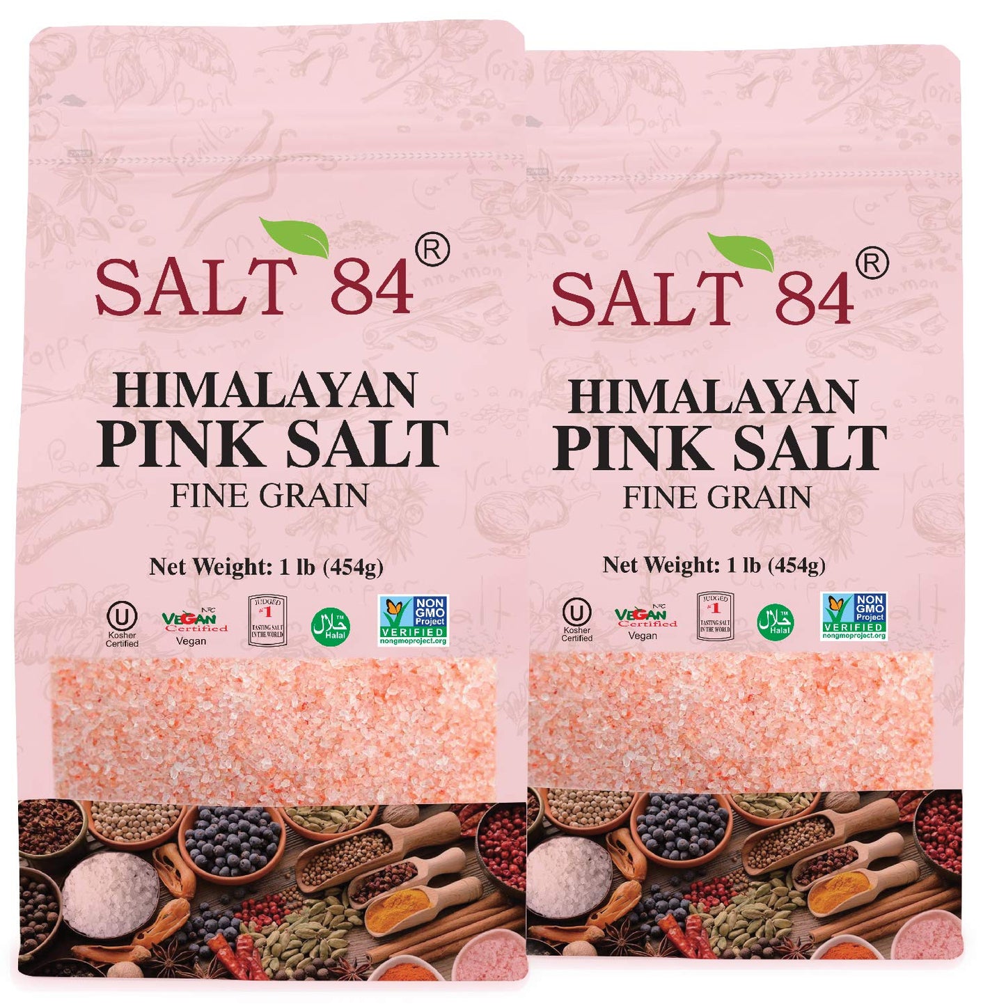 SALT 84 Himalayan Pink Salt, Fine Grain, 32 Ounce, Pack of 2, Model 5033-2PK, Pink