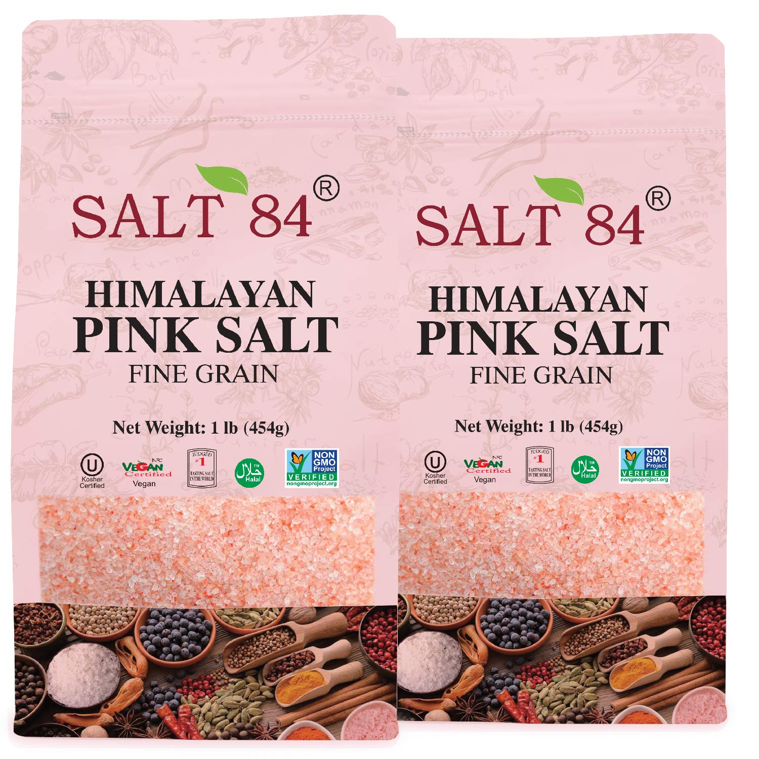 SALT 84 Himalayan Pink Salt, Fine Grain, 32 Ounce, Pack of 2, Model 5033-2PK, Pink
