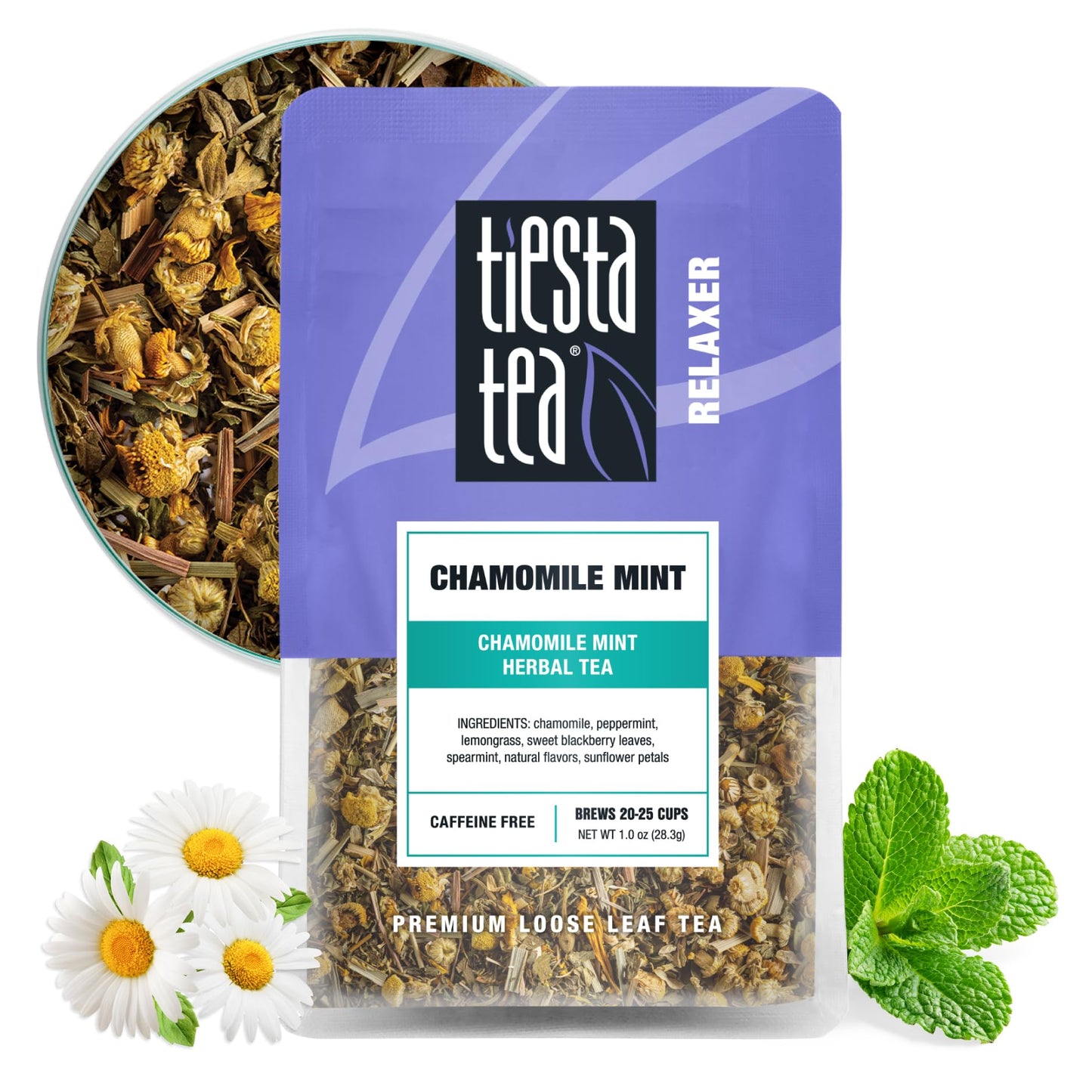Tiesta Tea Chamomile Mint Herbal Tea - Caffeine-Free, Loose Leaf, 1oz Pouch, Makes Up to 25 Cups