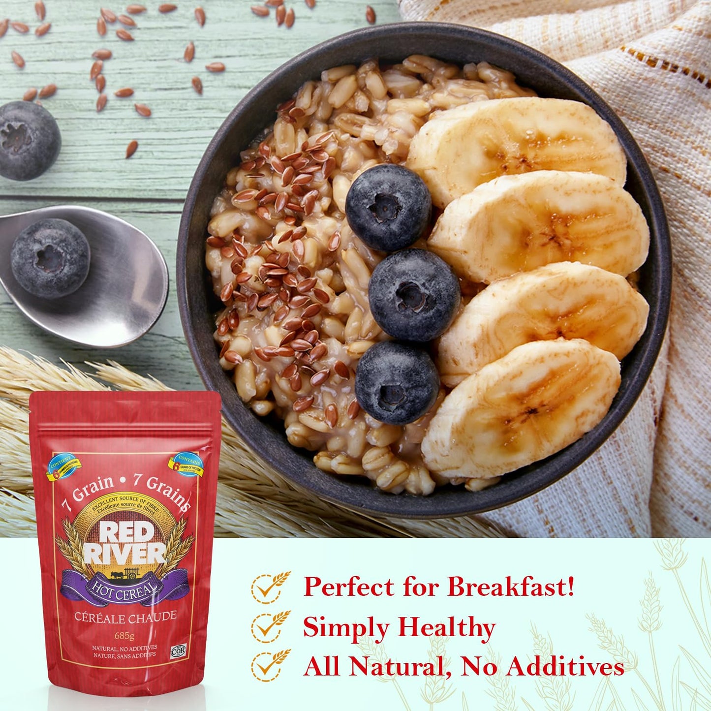Red River Cereal - 7 Grain Hot Cereal (2Lbs / 685G) Made In Canada At Arva Flour Mills - All Natural, No-Additives (1-Pack)