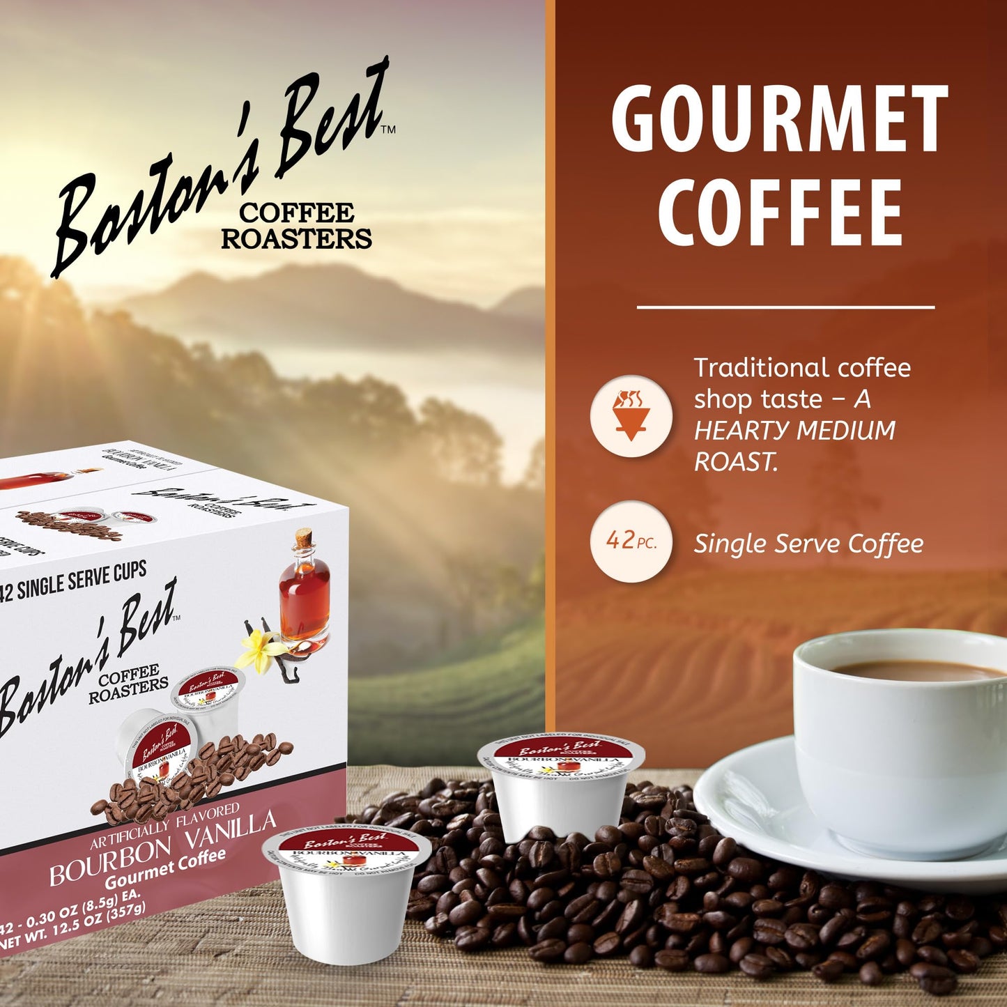 Boston’S Best - Spirit-Inspired Flavor Vanilla Coffee Blend, Tasty Flavored Blend, Gourmet Compatible With Keurig Coffee Maker, 1 Count (42 Single Serve Medium Roast Cups)