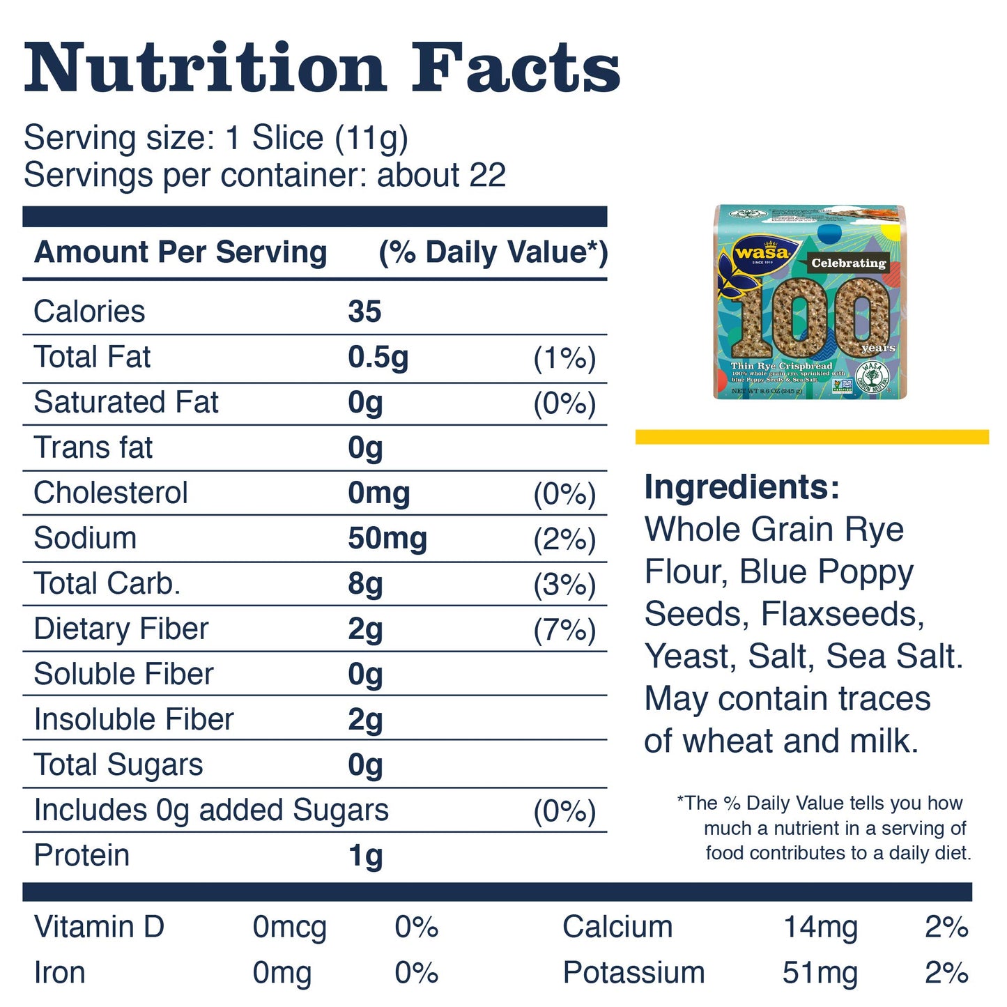 Wasa Thin Rye Swedish Crispbread, 8.6 Oz, Non-Gmo Project Verified Rye  Ers, No Saturated Fat (0.5G Total Fat), 0G Of Trans Fat, No Cholesterol, 100% Whole Grain (Pack Of 12)