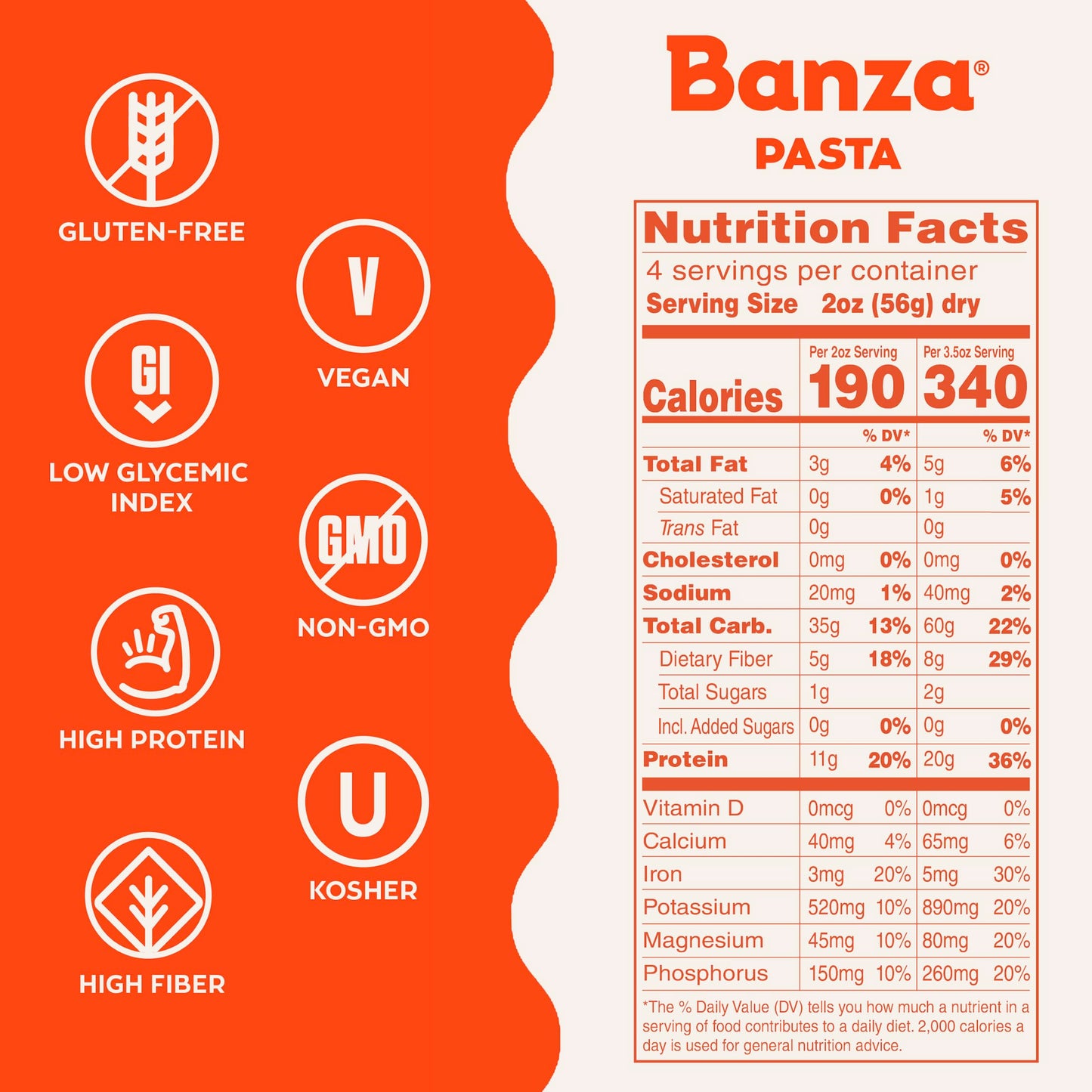 Banza Cavatappi Pasta from Chickpeas - Gluten Free  High Protein  and Lower Carb Protein Cavatappi Chickpea Pasta - 8oz