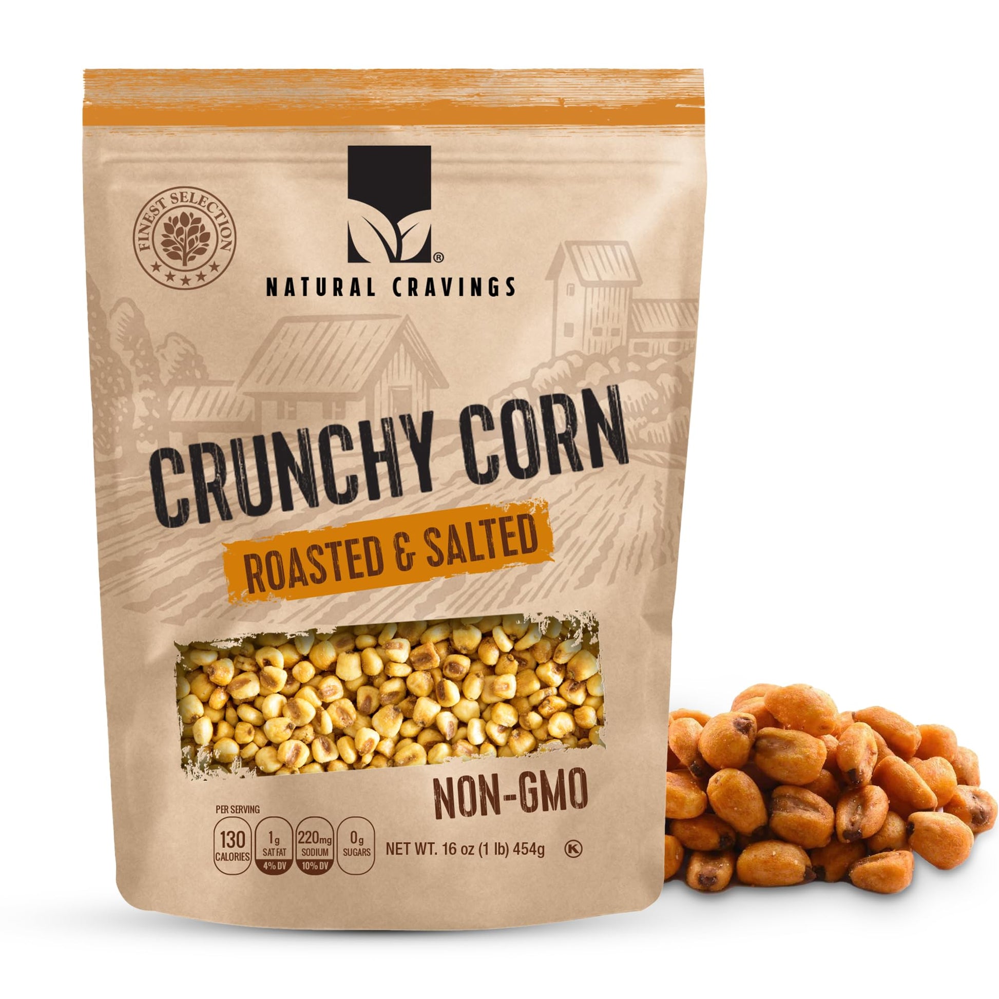 Natural Craving Salted and Roasted Corn Nuts - Original Toasted Corn Kernels in Resealable Bag - Crunchy Snack (Natural Cravings