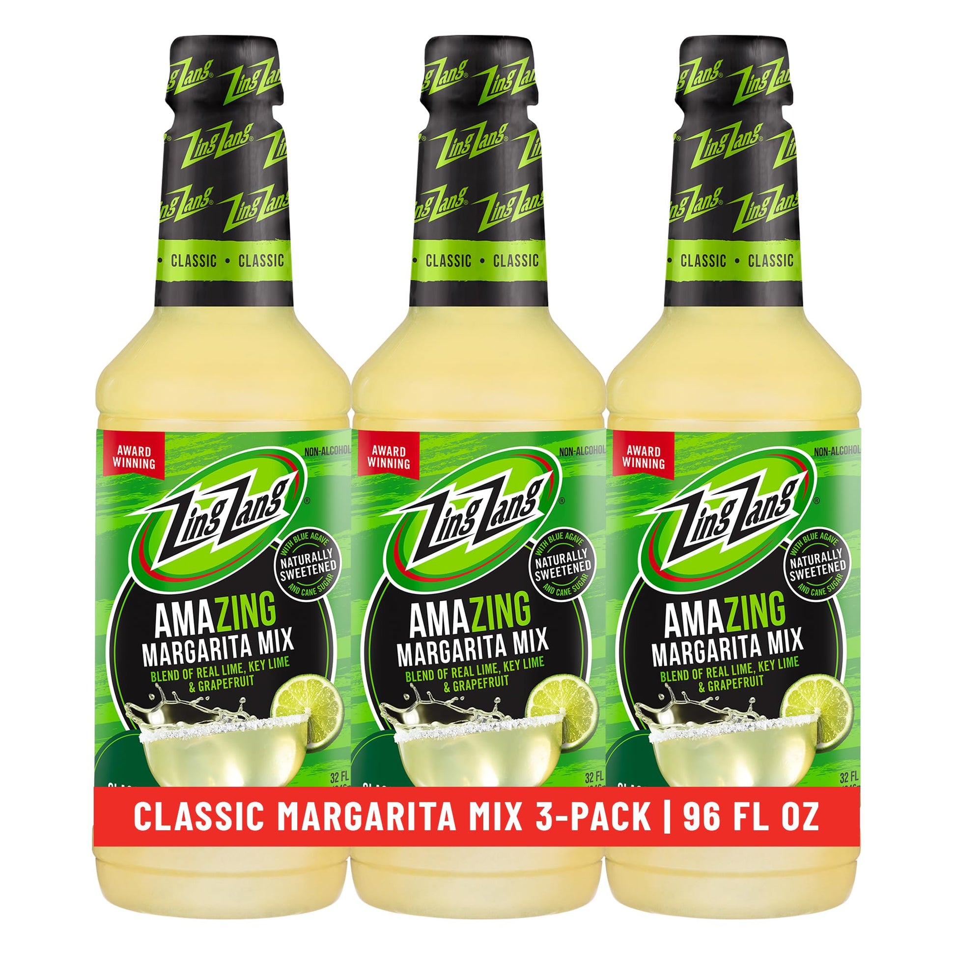 Zing Zang Margarita Mix  Made With 3 Citrus Fruit Juice Blend  Non-Beverage-Style Mixed Flavor Mixer  32 Fl Oz Bottles (Pack Of 3)