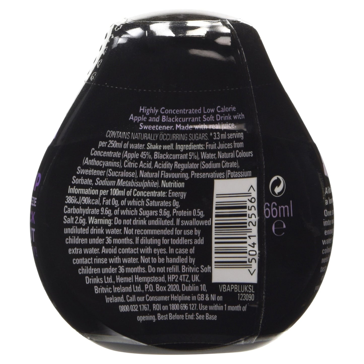 Robinsons Squash'D Apple & Blackcurrant No Added Sugar, 2.2 Fl Oz (66 Ml)