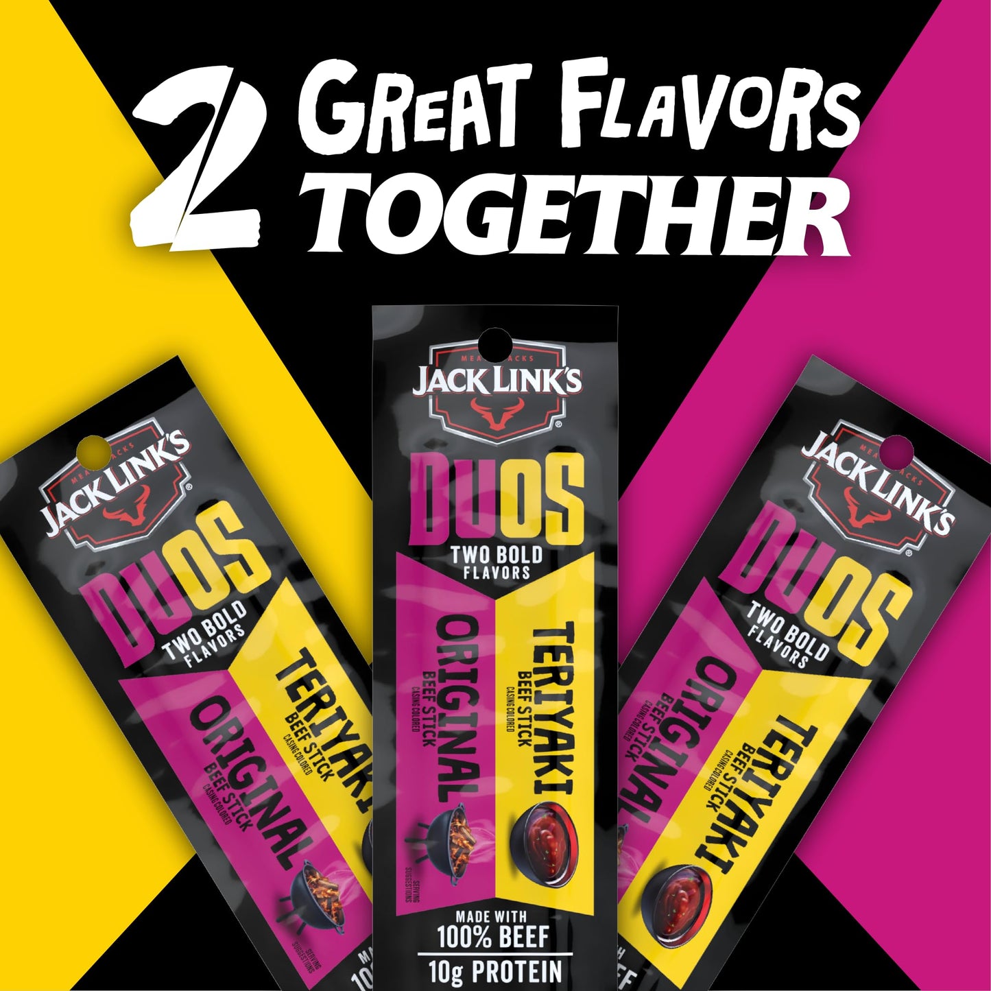 Jack Links Beef Jerky Snack Sticks, Original & Teriyaki, 10g Protein, 1.84oz (Pack of 10)
