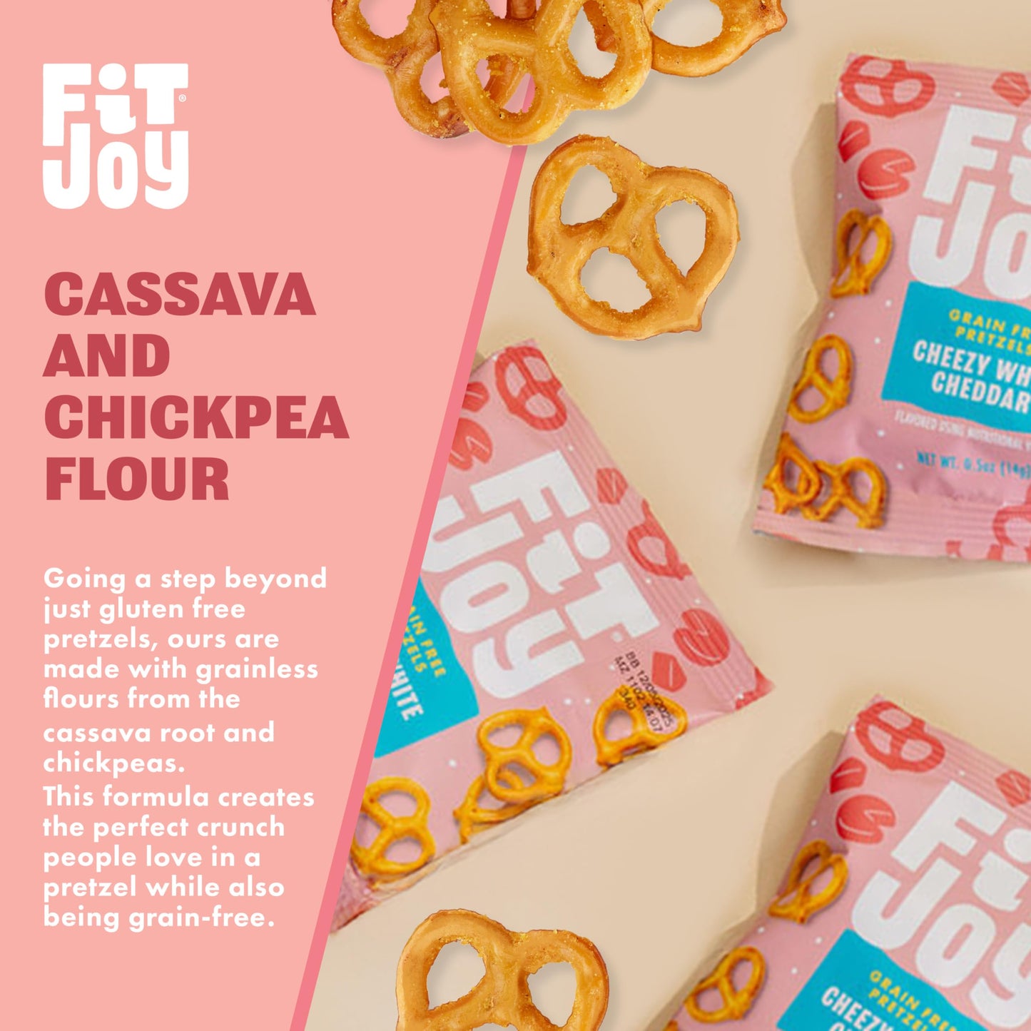 FitJoy White Cheddar Pretzels Snack Pack - Gluten Free, Vegan, 0.5 Oz, 24 Count