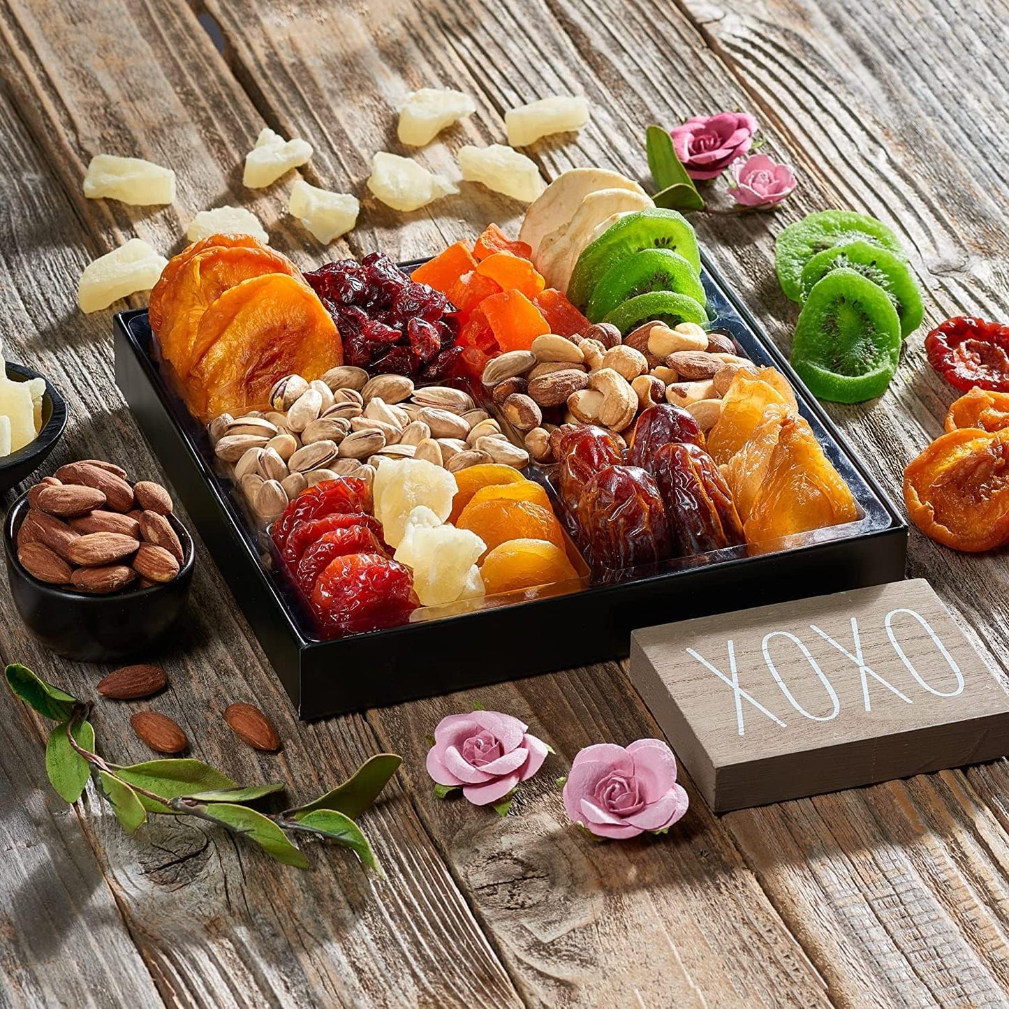 Mothers Day Dried Fruit & Nuts Basket Platter, Gourmet Food Bouquet Care Package, Healthy Kosher Snack Box - Her (12 Variety) (2