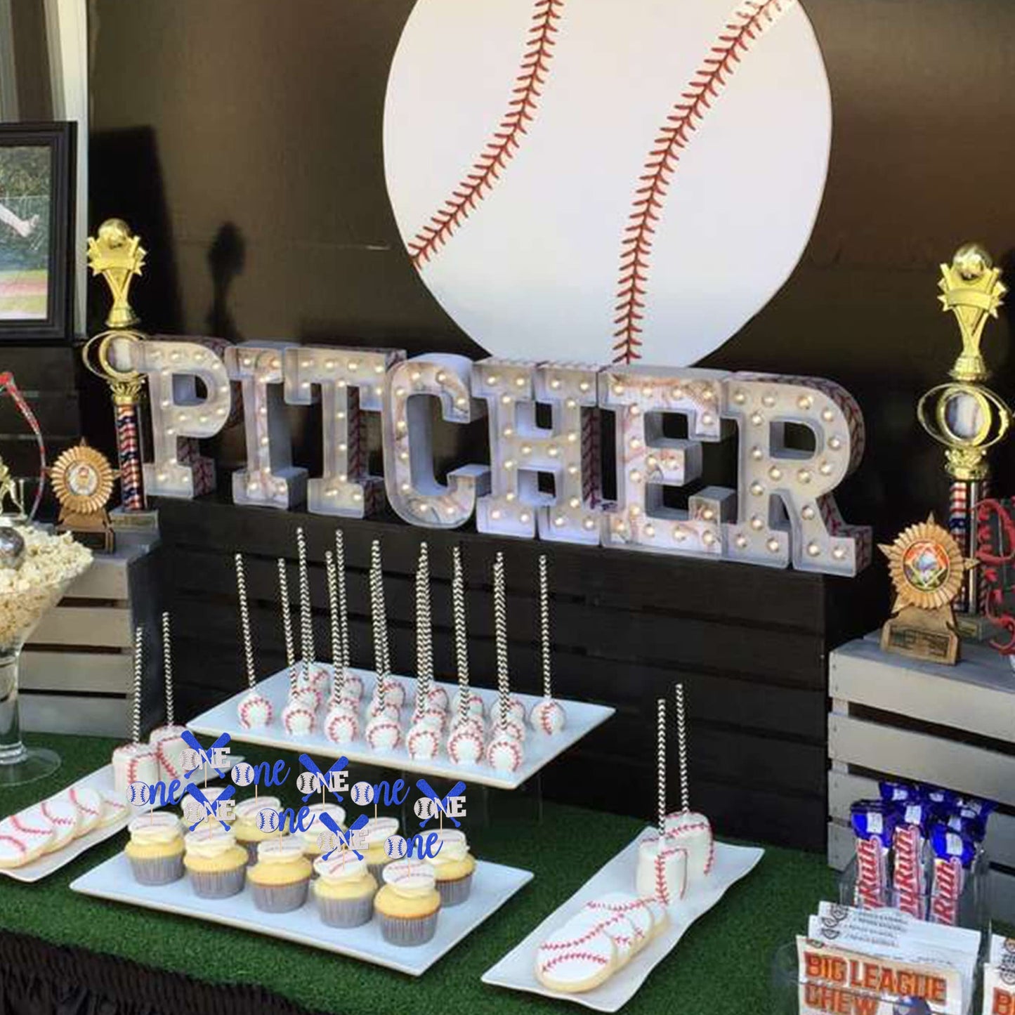 24 Pcs Baseball One Cupcake Toppers Glitter First Birthday Baseball Cupcake Picks For Baseball Sports Theme Baby Shower 1St Birt