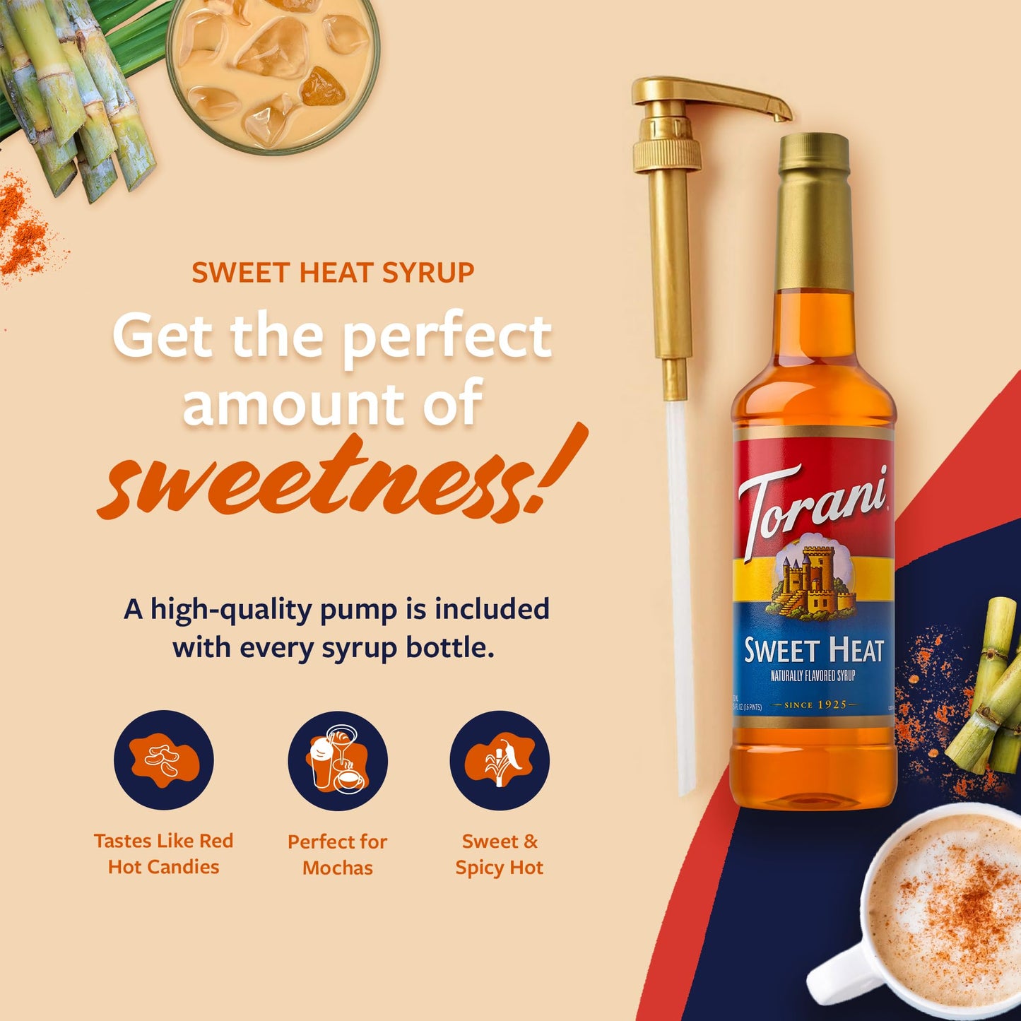 Torani Sweet Heat Syrup For Coffee, Lemonade, Sodas, And Cocktails, Pump Included, 25.4 Fl Oz