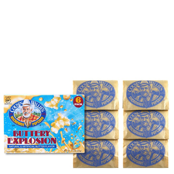 Cousin Willie's Buttery Explosion Microwave Popcorn, Gluten Free, 156.6 Ounce, Low Calorie Healthy Snack, Non-GMO, 6 Bags