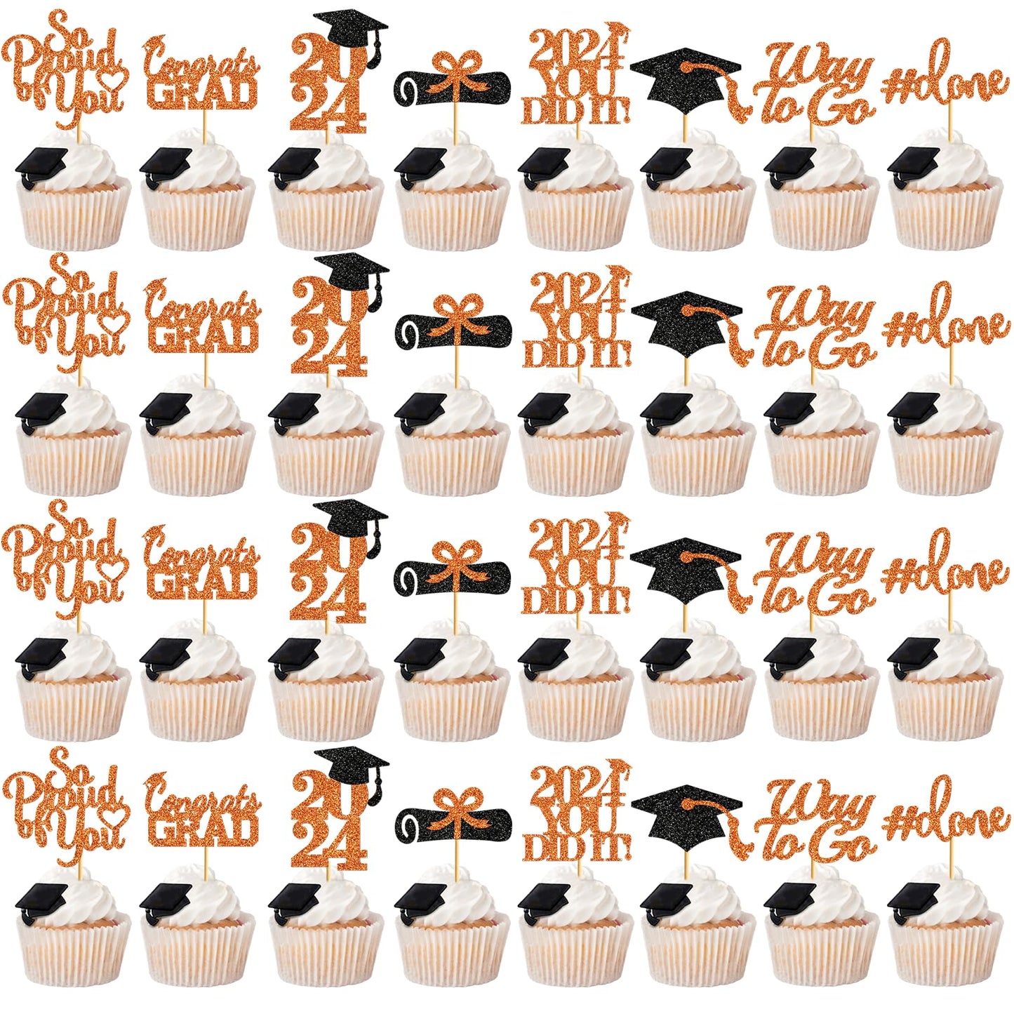 40Pcs Orange Graduation Cupcake Toppers 2024 Graduation Decorations Class Of 2024 Hat Cupcake Toppers Picks Graduation Party Dec