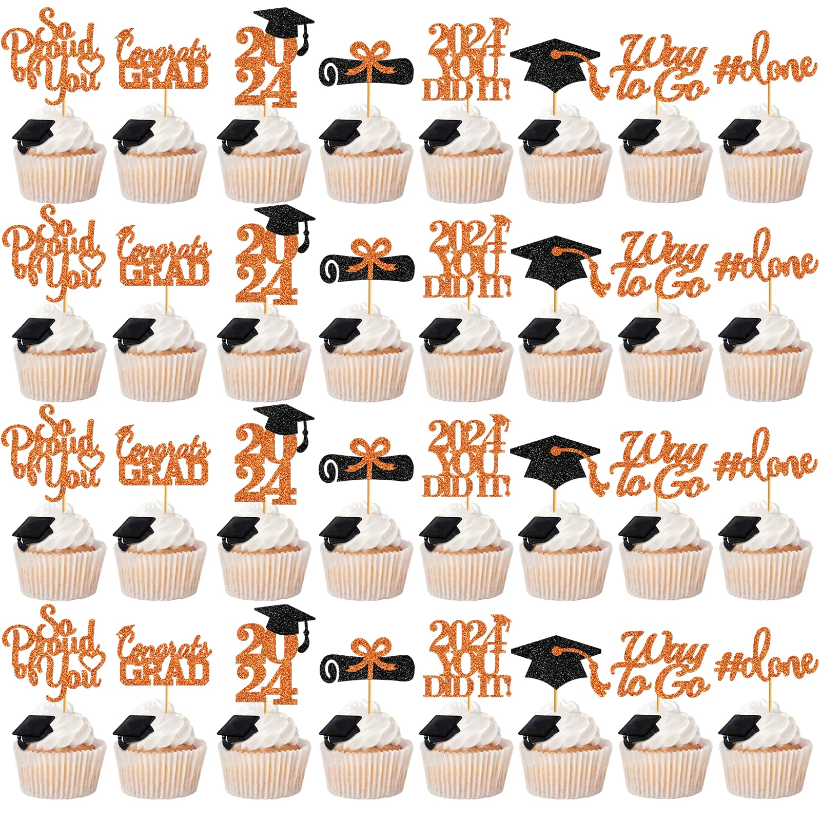 40Pcs Orange Graduation Cupcake Toppers 2024 Graduation Decorations Class Of 2024 Hat Cupcake Toppers Picks Graduation Party Dec