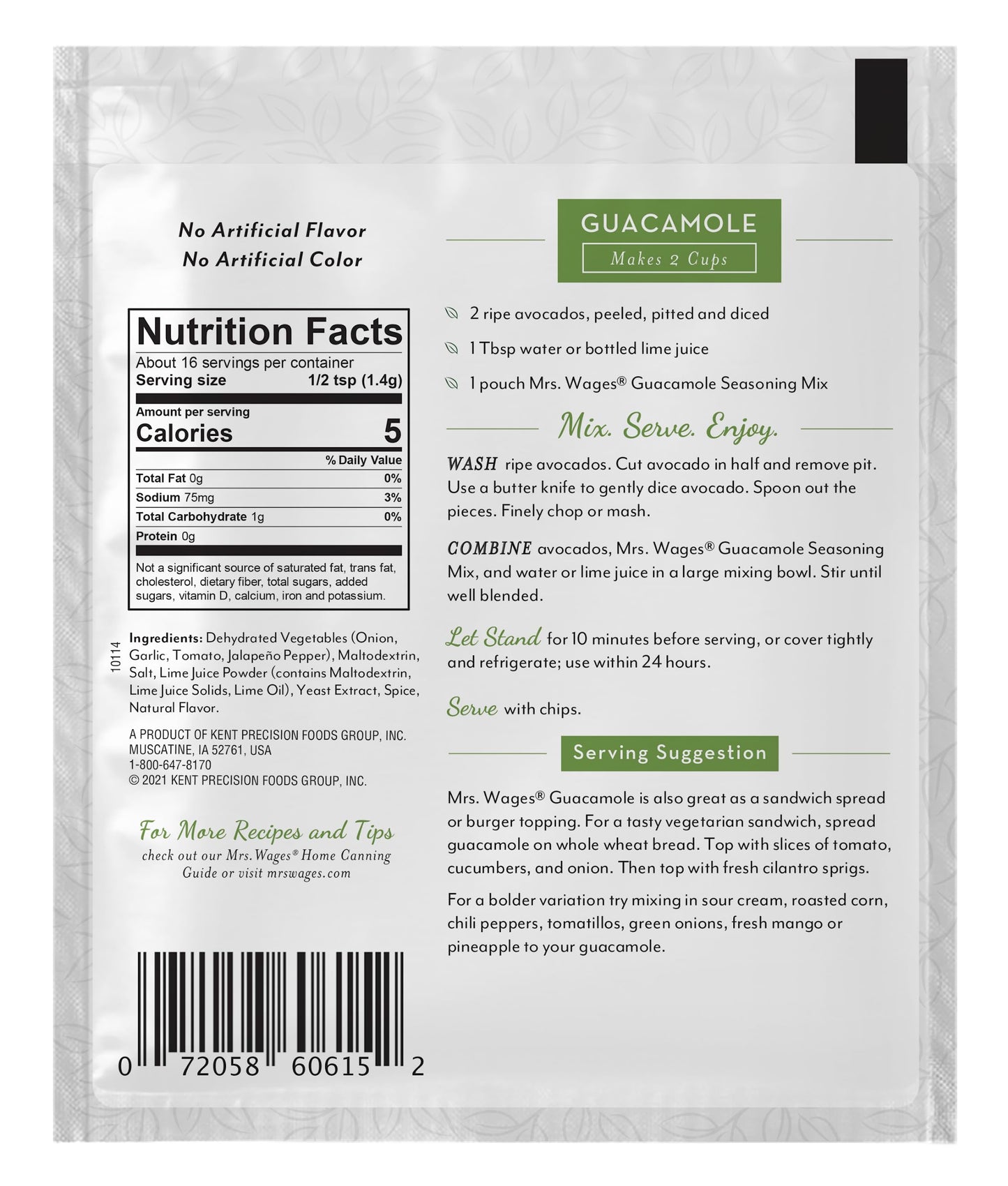 Mrs. Wages Guacamole Seasoning Mix, 0.8 Ounce (Pack of 12)