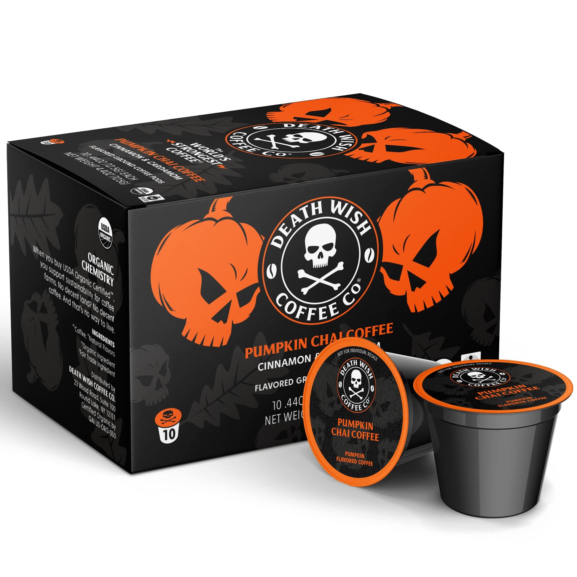 DEATH WISH COFFEE - Organic Pumpkin Spice Dark Roast Coffee Single Serve - Fair Trade, Arabica, Chai, Cardamom, Cinnamon, and Gi