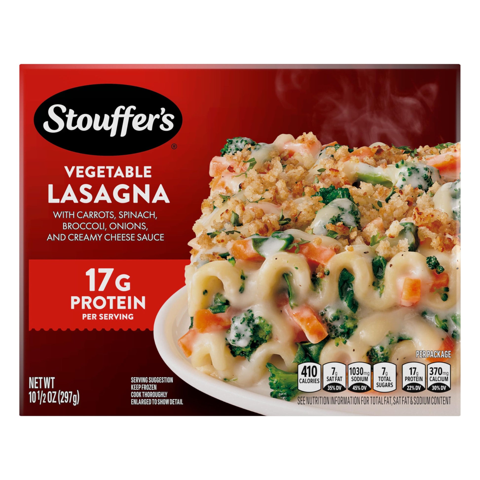 Stouffers Vegetable Lasagna, Single Serve, Frozen Entrees for One, Veggie Lasagna, Single Frozen Meals