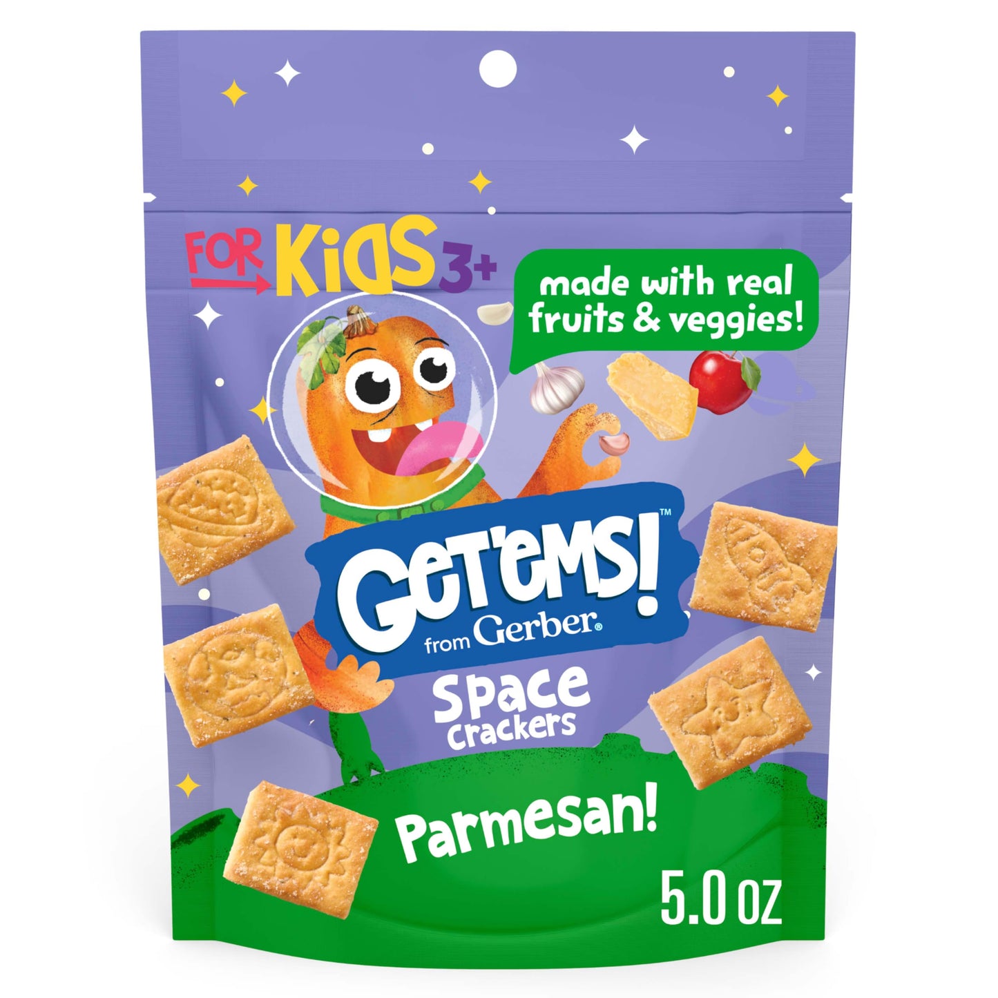 Get'Ems! From Gerber Parmesan Space Crackers, Kids Snack Made With Real Veggies & Fruits, Iron & Vitamin E, No Artificial Flavor