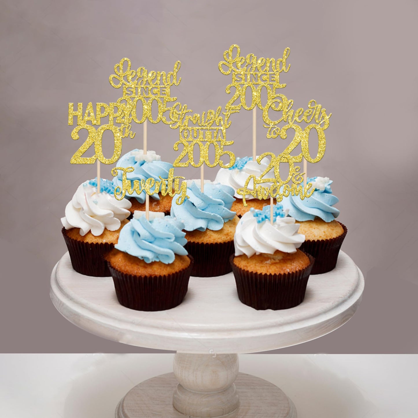 24Pcs Gold Happy 20Th Birthday Cupcake Toppers Twenty Straight Outta 2005 Cupcake Picks Cheers To 20 Lengend Since 2005 Cake Dec