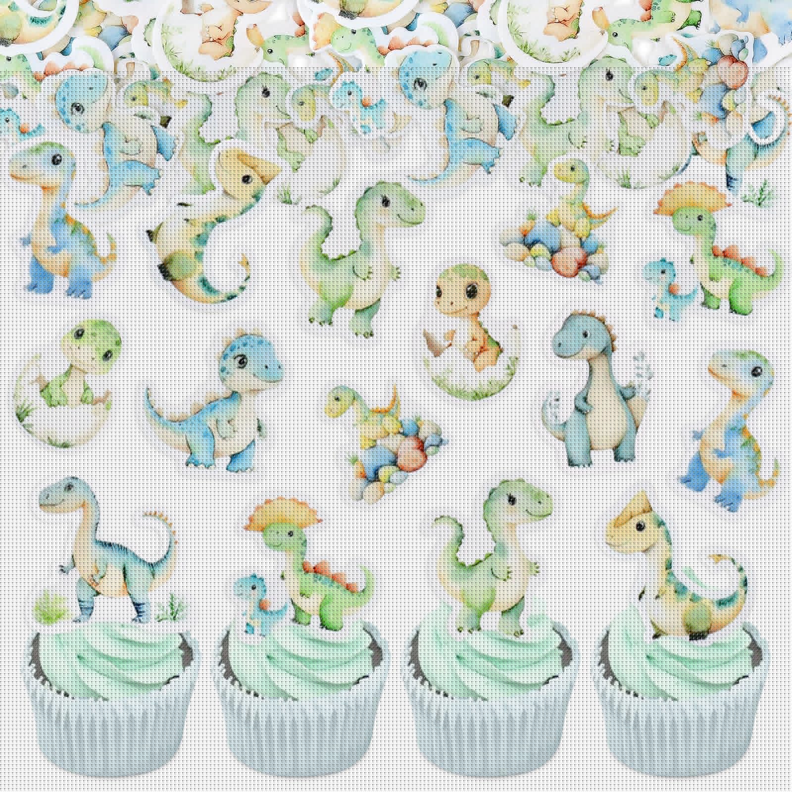 50Pcs Edible Dinosaur Cupcake Toppers Cute Dinosaur Baby Cupcake Picks Drink Toppers For Dinosaur Theme Baby Shower Kids Boys Girls Birthday Party Cake Decorations Supplies