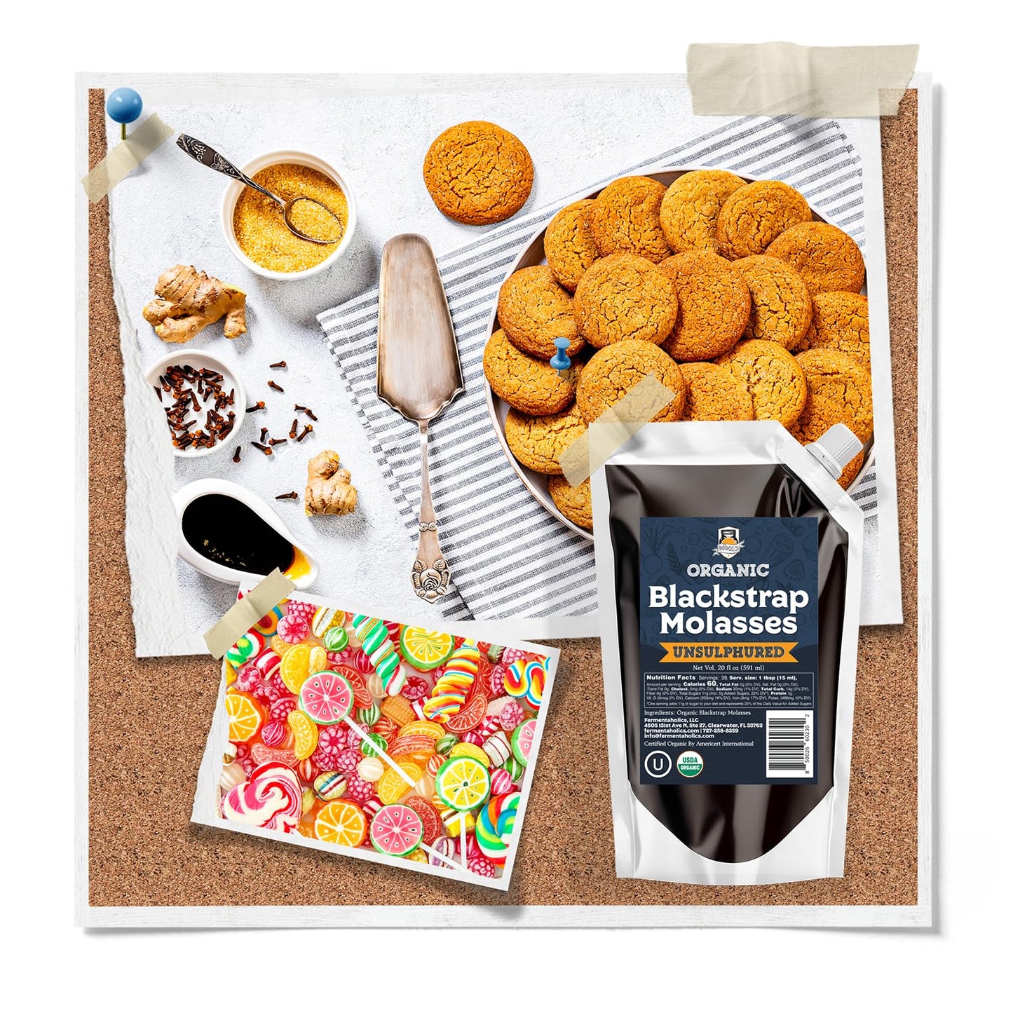 Fermentaholics Organic Unsulphured Blackstrap Molasses | 20 Oz Pouch | OU Kosher & Unsulfured | Spouted Pouch for Easy Measuring