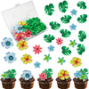 83Pcs Edible Tropical Turtle Leaves Flower Cupcake Toppers Wafer Paper Palm Leaf Flower Cake Topper Edible Cake Decoration For H
