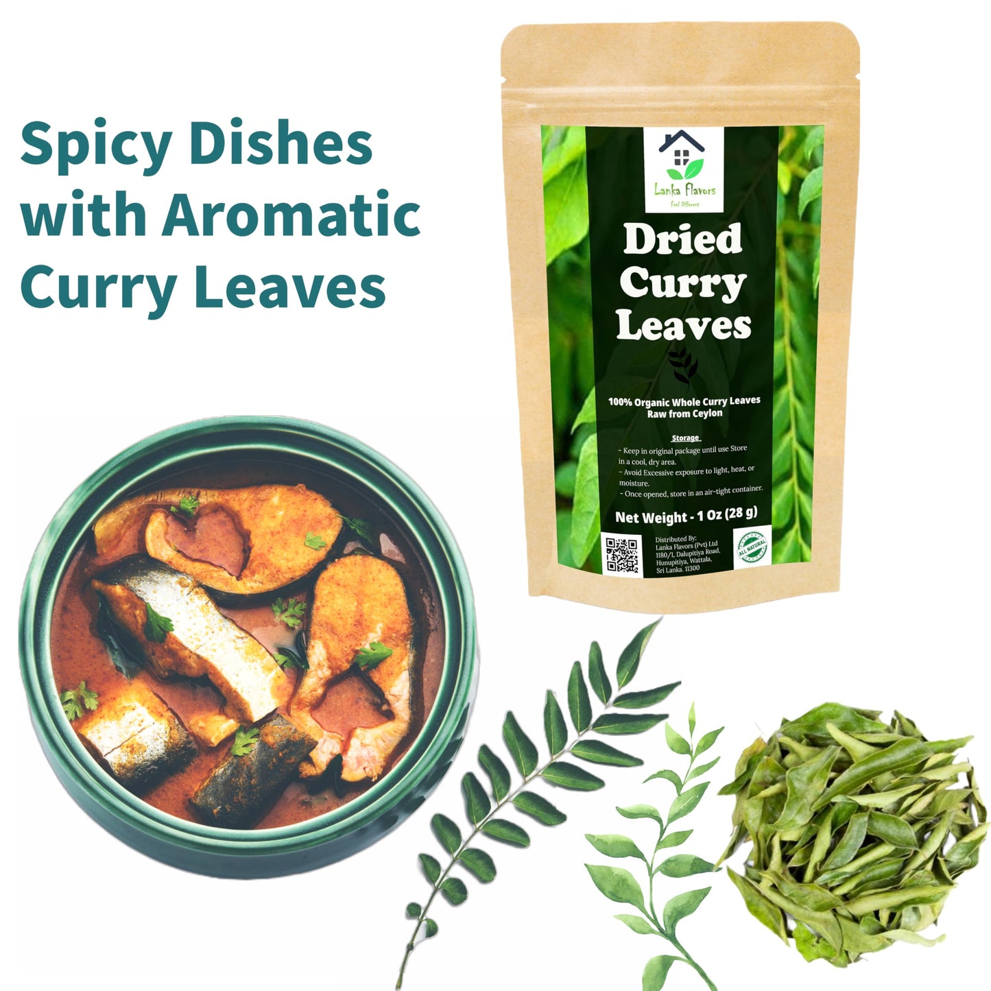 Dried Curry Leaves 0.7 Oz (20 g) Whole Herbs Leaf for Asian Spices Food Natural Air Dried Kari Patta Aromatic Flavors - Lanka Fl