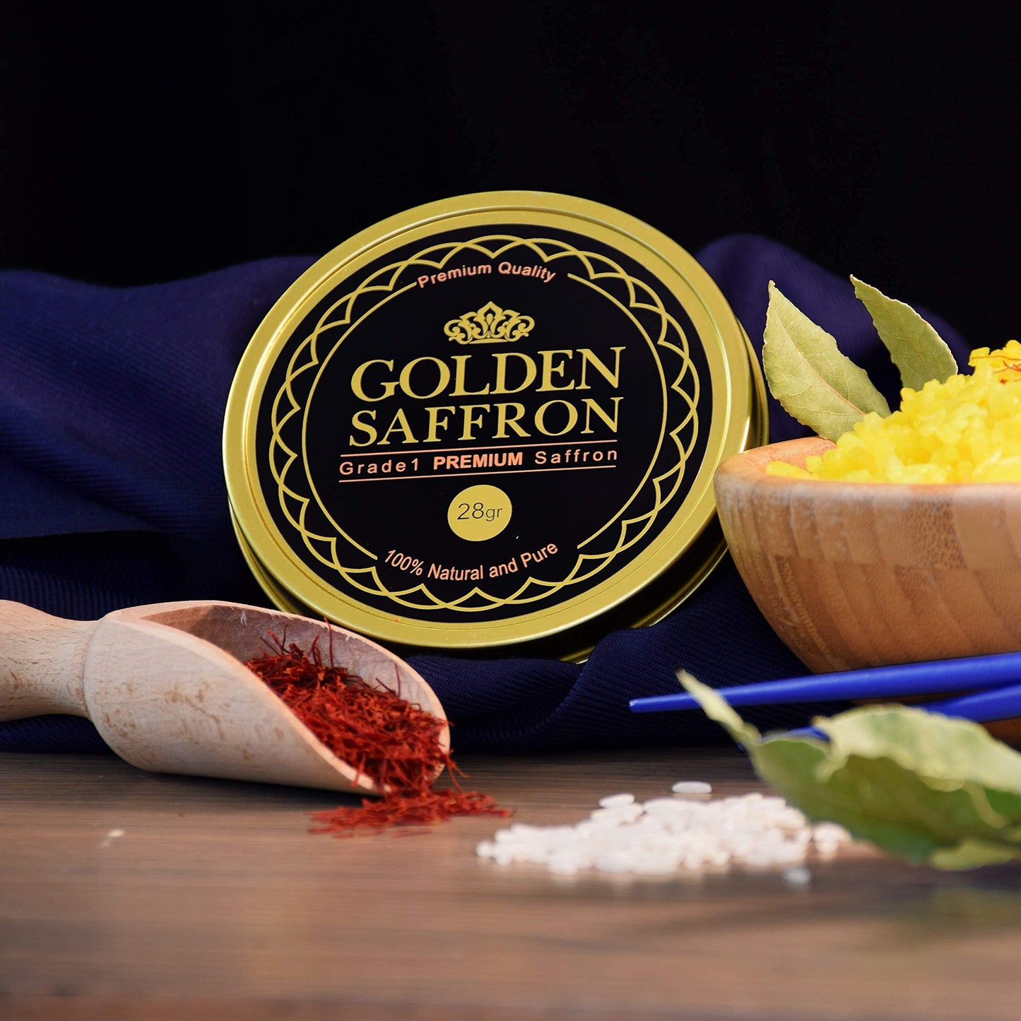 Golden Saffron, Finest Pure Premium All Red Saffron Threads, Grade A+ Super Negin, Non-Gmo Verified. For Tea, Paella, Rice, Desserts, Golden Milk And Risotto (28 Grams)