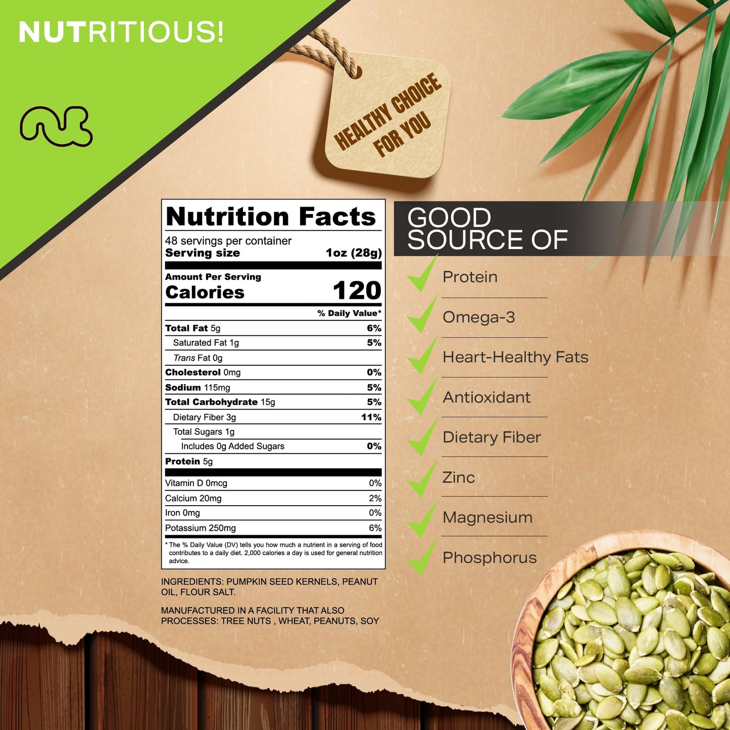 NUT CRAVINGS - Roasted & Salted Pumpkin Seeds, Pepitas, No Shell (48oz - 3 LB) Packed Fresh in Resealable Bag - Nut Snack - Food