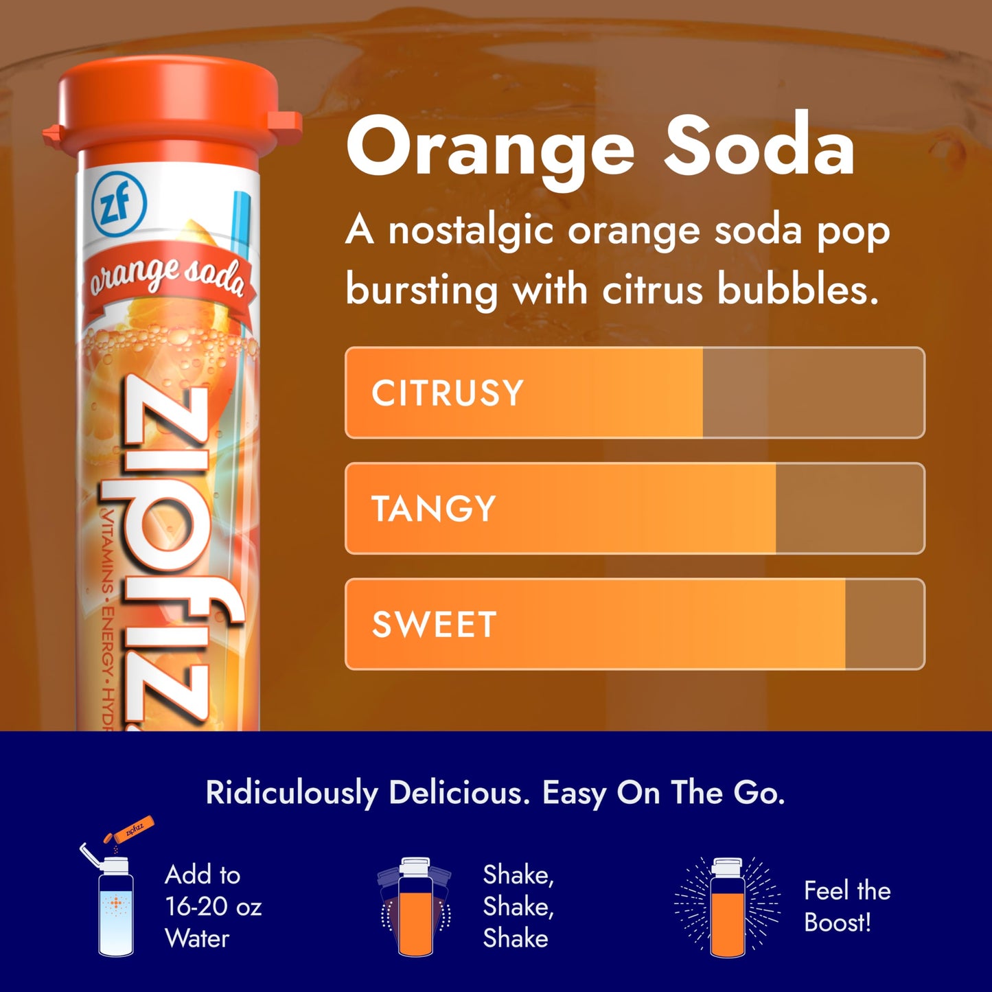 Zipfizz Energy Drink Powder, Sugar-Free, 20 Pack, 0.39 Ounce Each, Orange Soda, Model 20ORANGE, Electrolyte & Vitamins