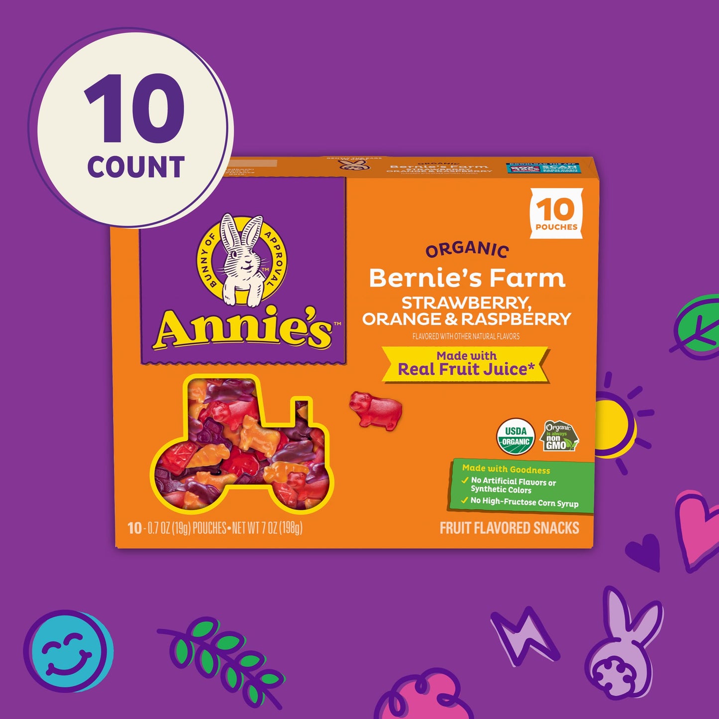 Annie'S Organic Bernie'S Farm Fruit Flavored Snacks, Gluten Free, 10 Pouches, 7 Oz.