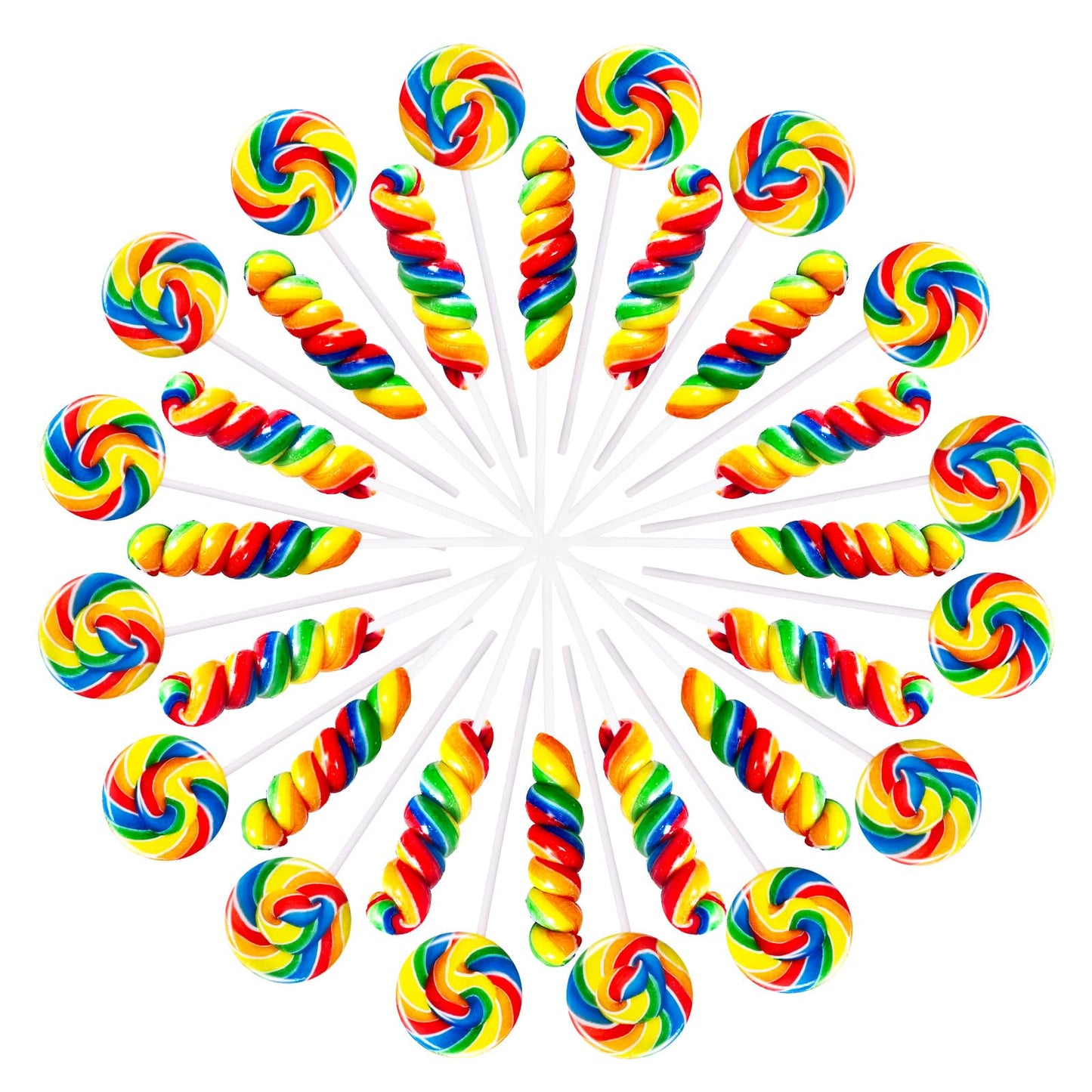 Rainbow Twisty & Swirl Lollipops 32 Pack, Unicorn Candy Swirl Lollipops Individually Wrapped Suckers, (16swirl + 16twist MX)