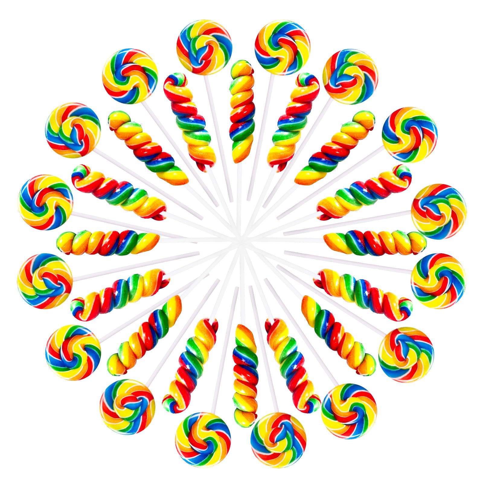Rainbow Twisty & Swirl Lollipops 32 Pack, Unicorn Candy Swirl Lollipops Individually Wrapped Suckers, (16swirl + 16twist MX)