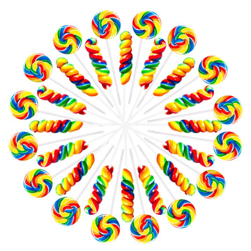 Rainbow Twisty & Swirl Lollipops 32 Pack, Unicorn Candy Swirl Lollipops Individually Wrapped Suckers, (16swirl + 16twist MX)