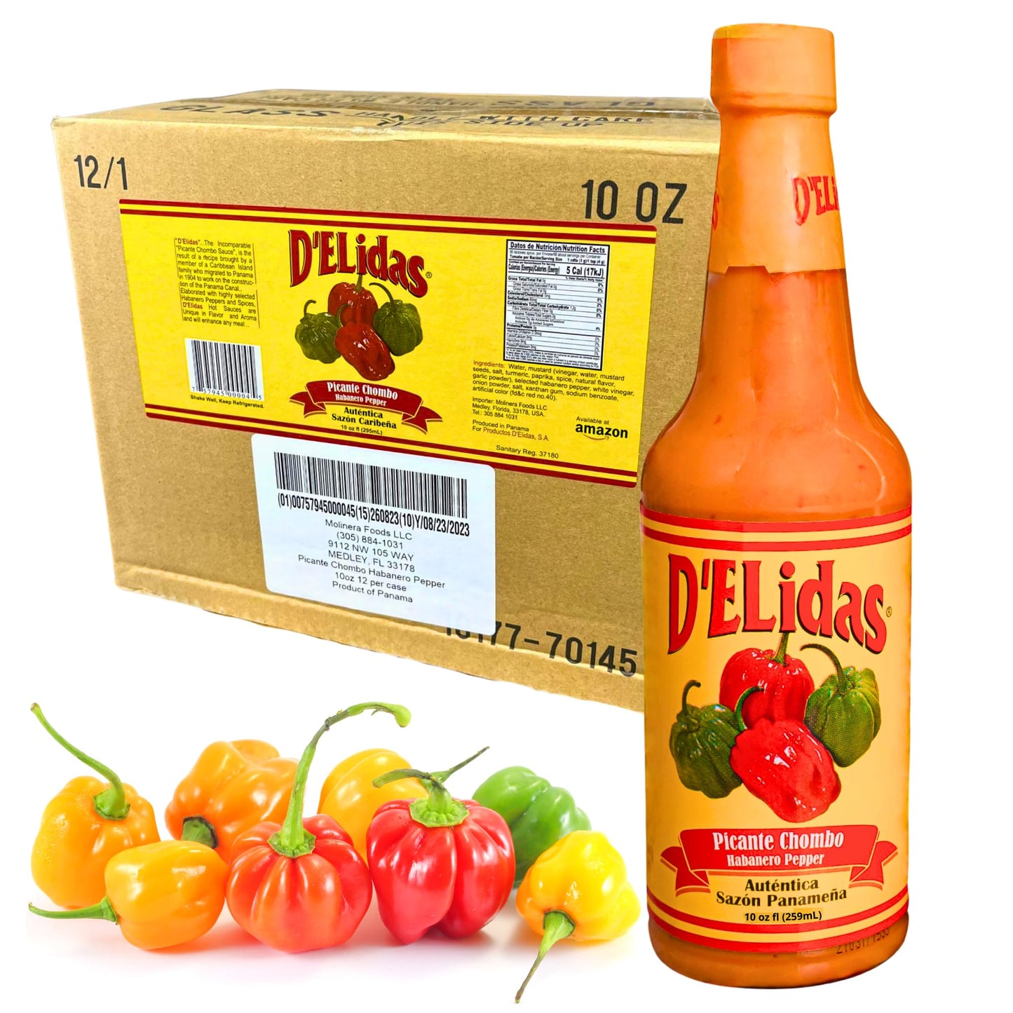 D'ELidas Habanero Hot Sauce, Natural Habanero Pepper Hot Sauce, Chombo Picante Sauce #1 in Panama, Non-GMO, Keto Friendly Food H