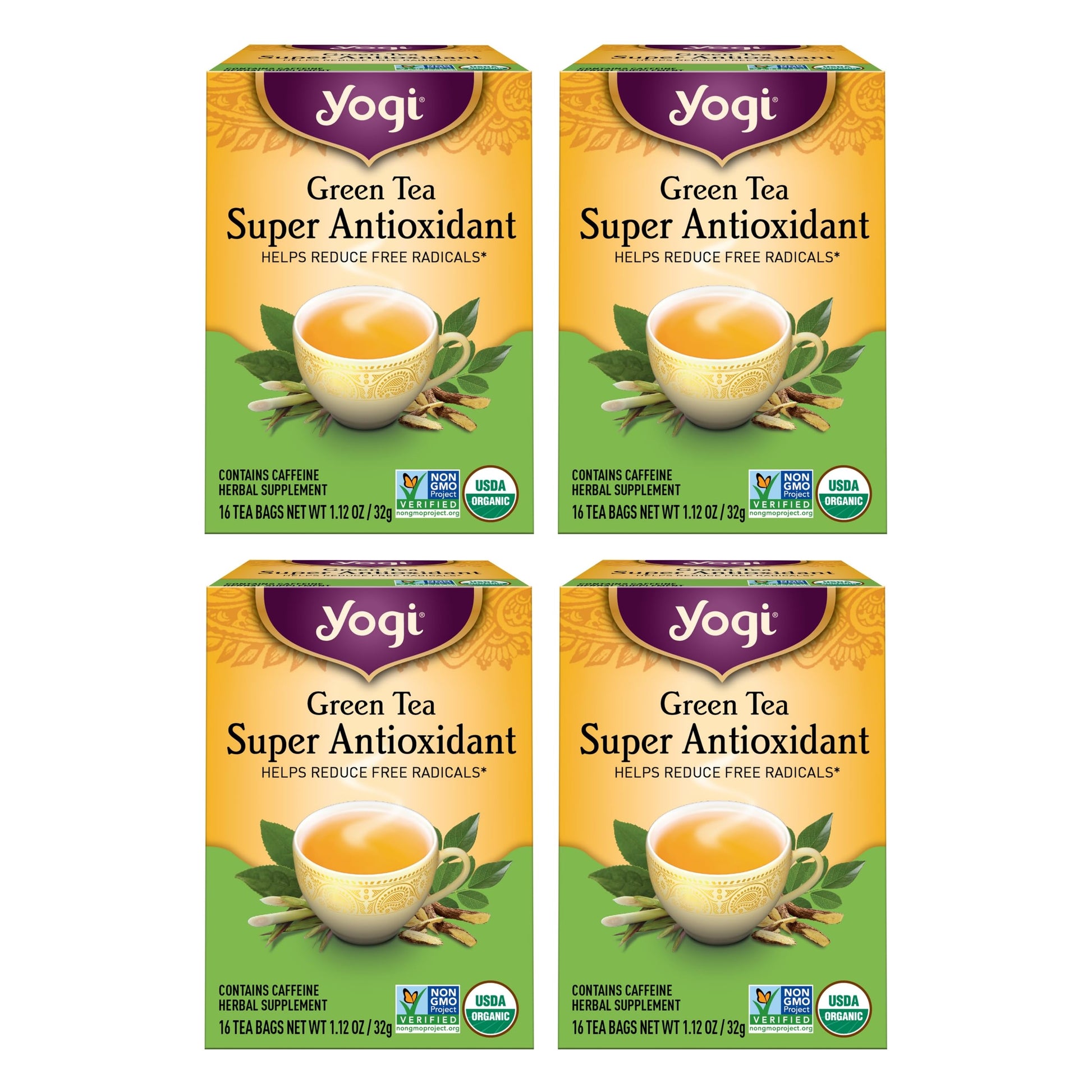 Yogi Green Tea Super Antioxidant - Organic Green Tea with Licorice & Jasmine - 16 Bags per Pack (4 Packs)