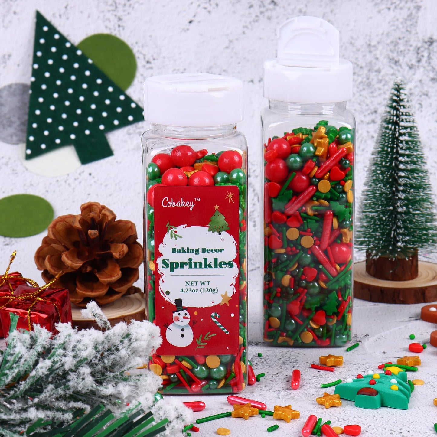 Christmas Sprinkles For Cookies, Red And Green Sprinkles With Green Tree & Gold Star, Perfect For Christmas Dessert Party 4.23 O
