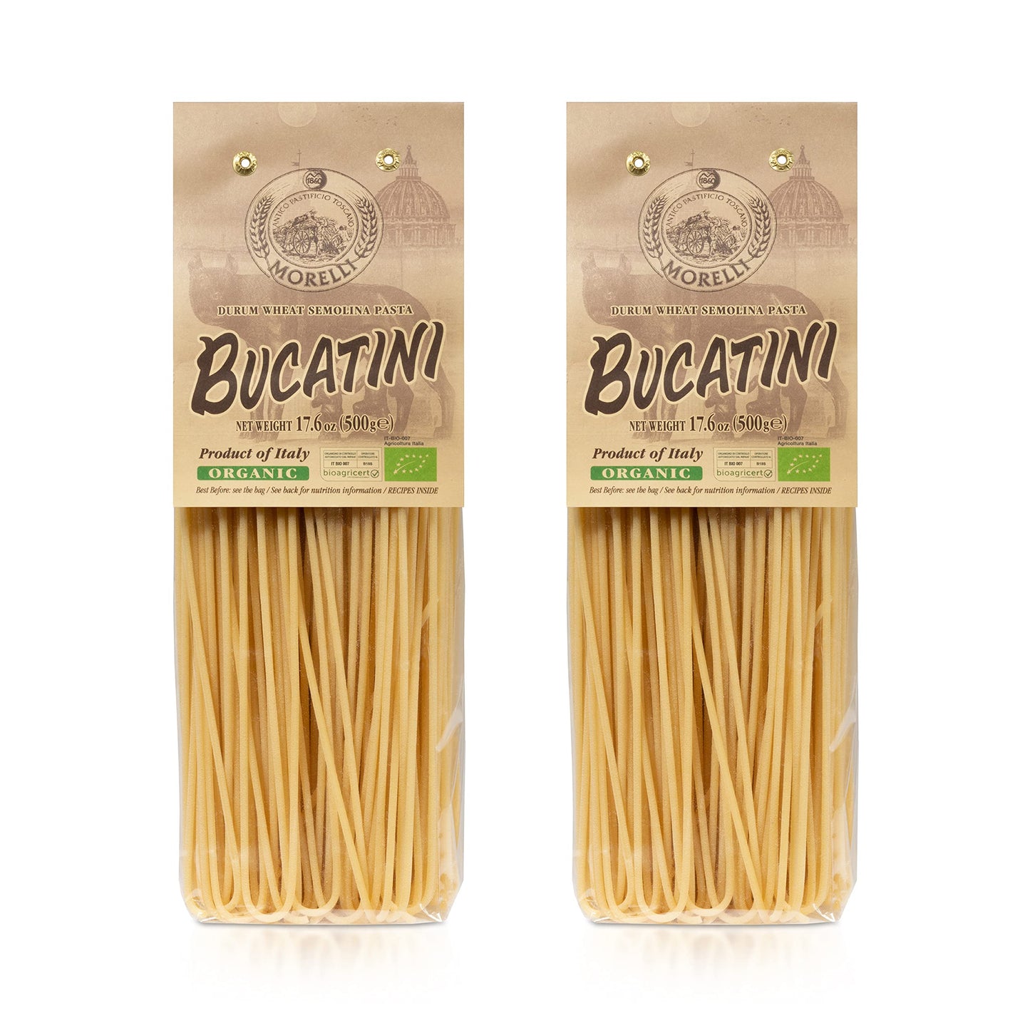 Morelli Bucatini Pasta Noodles - Premium Organic Italian Pasta From Italy - Handcrafted, Family Owned Gourmet Pasta Brand - Duru