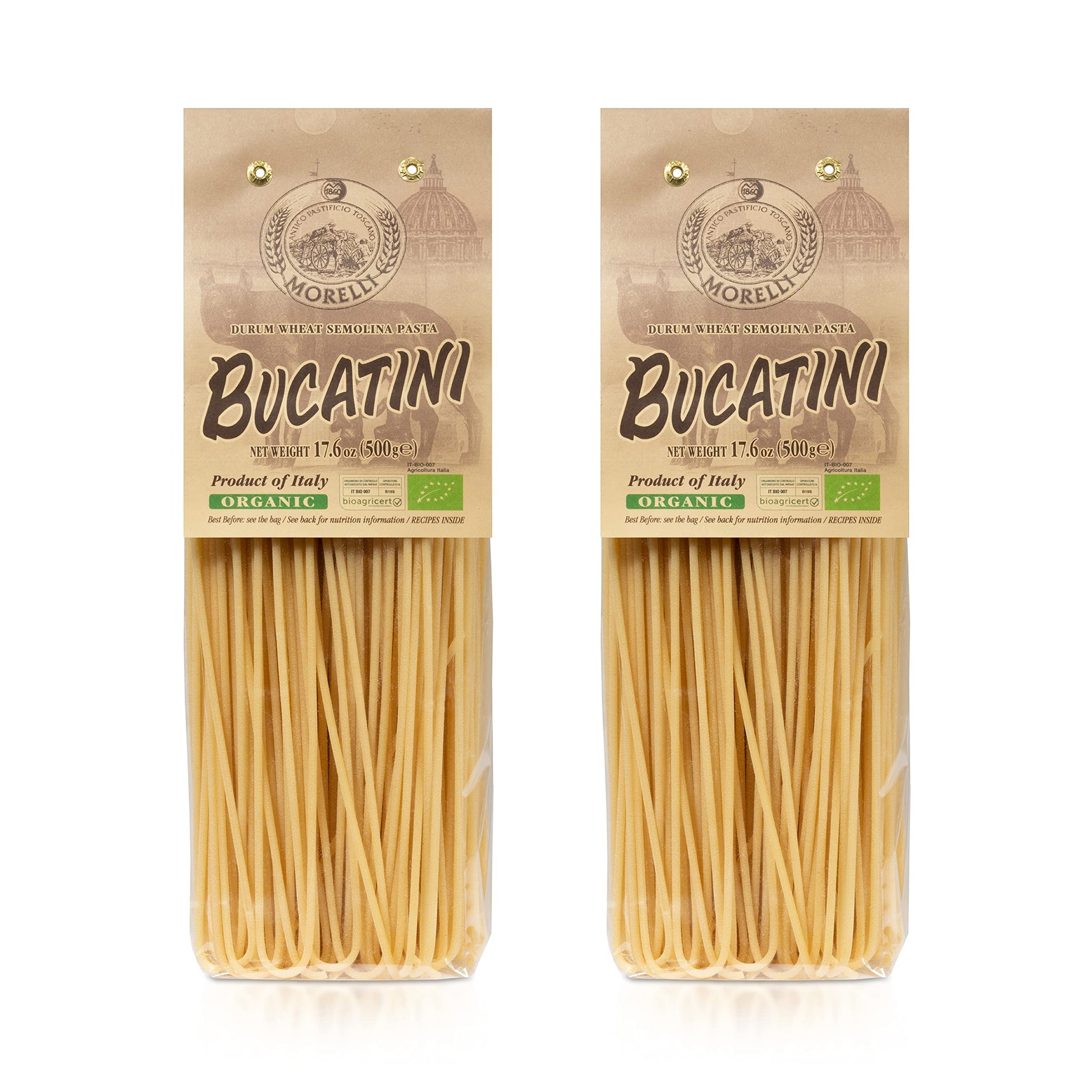 Morelli Bucatini Pasta Noodles - Premium Organic Italian Pasta From Italy - Handcrafted, Family Owned Gourmet Pasta Brand - Duru
