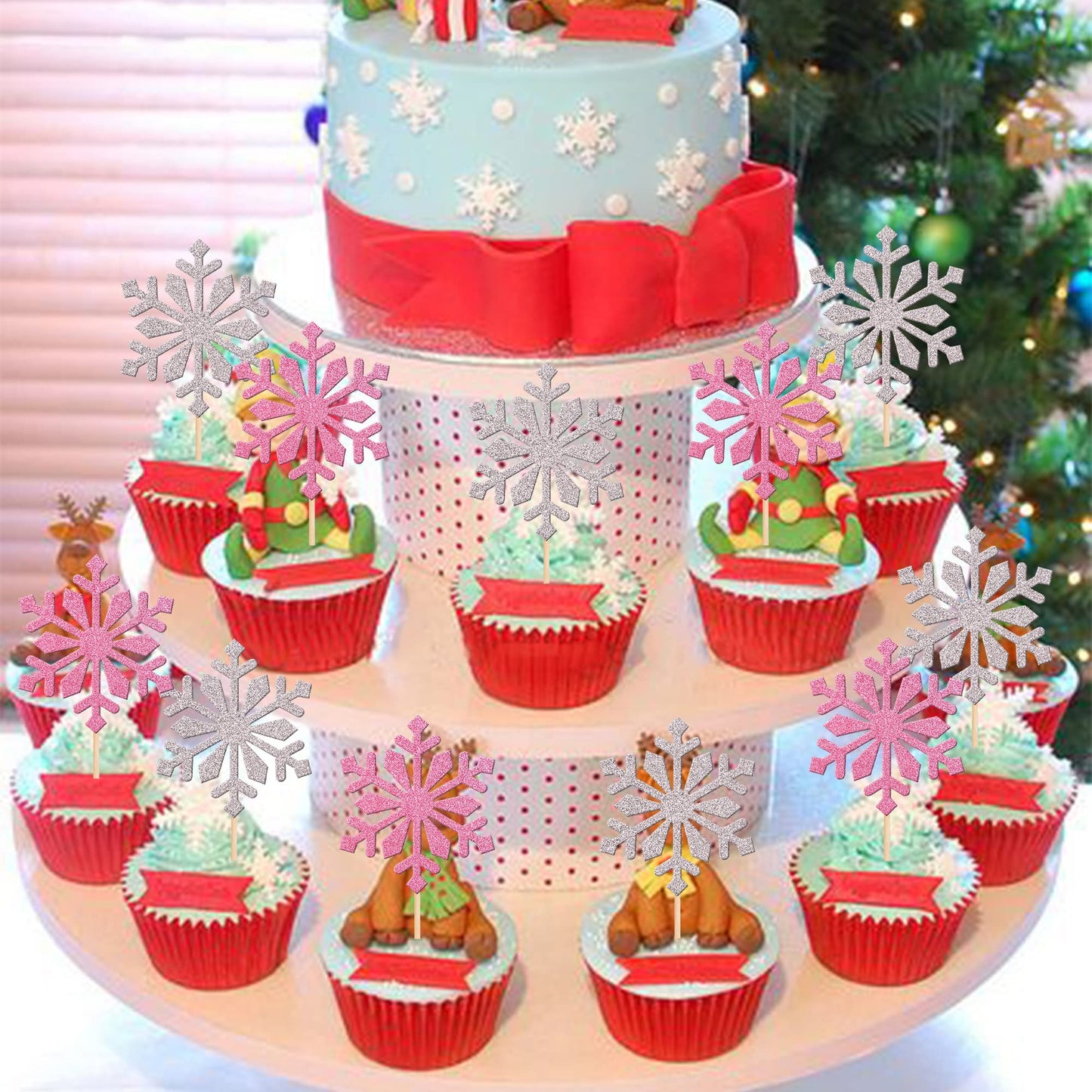 30 Pcs Snowflake Cupcake Toppers Glitter Winter Frozen Snowflake Cupcake Picks For Winter Wonderland Baby Shower Birthday Christ